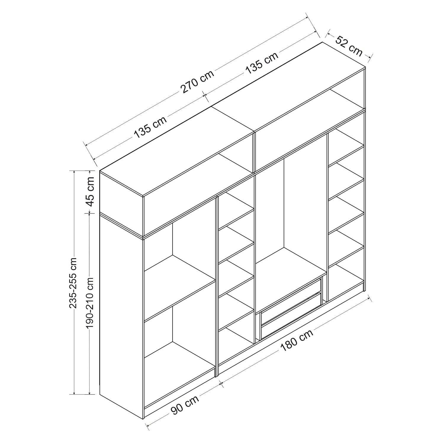 Dulap Hanah Home, PAL melaminat, 270 x 52 x 190 cm, alb, 506MNR2902 — imaginea 3