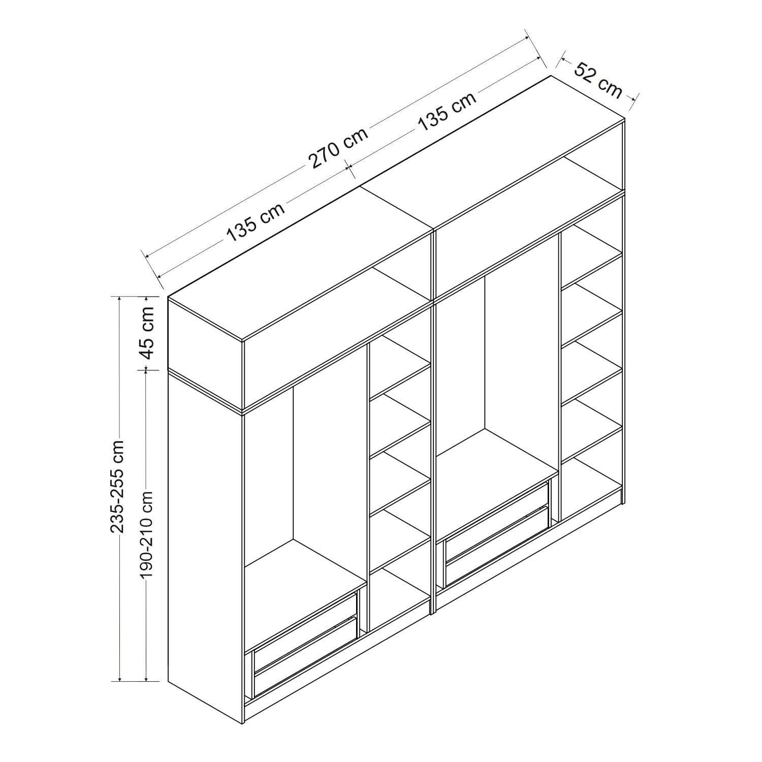 Dulap Hanah Home, PAL melaminat, 270 x 52 x 190 cm, alb, 506MNR2904 — imaginea 2