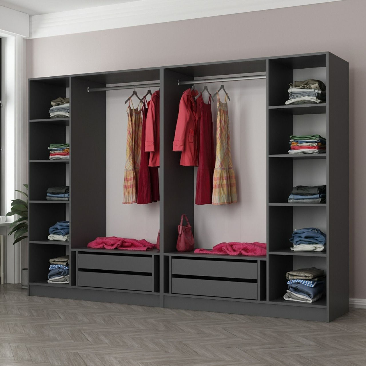 Dulap Hanah Home, PAL melaminat, 270 x 52 x 190 cm, antracit, 506MNR2722 — imaginea 4