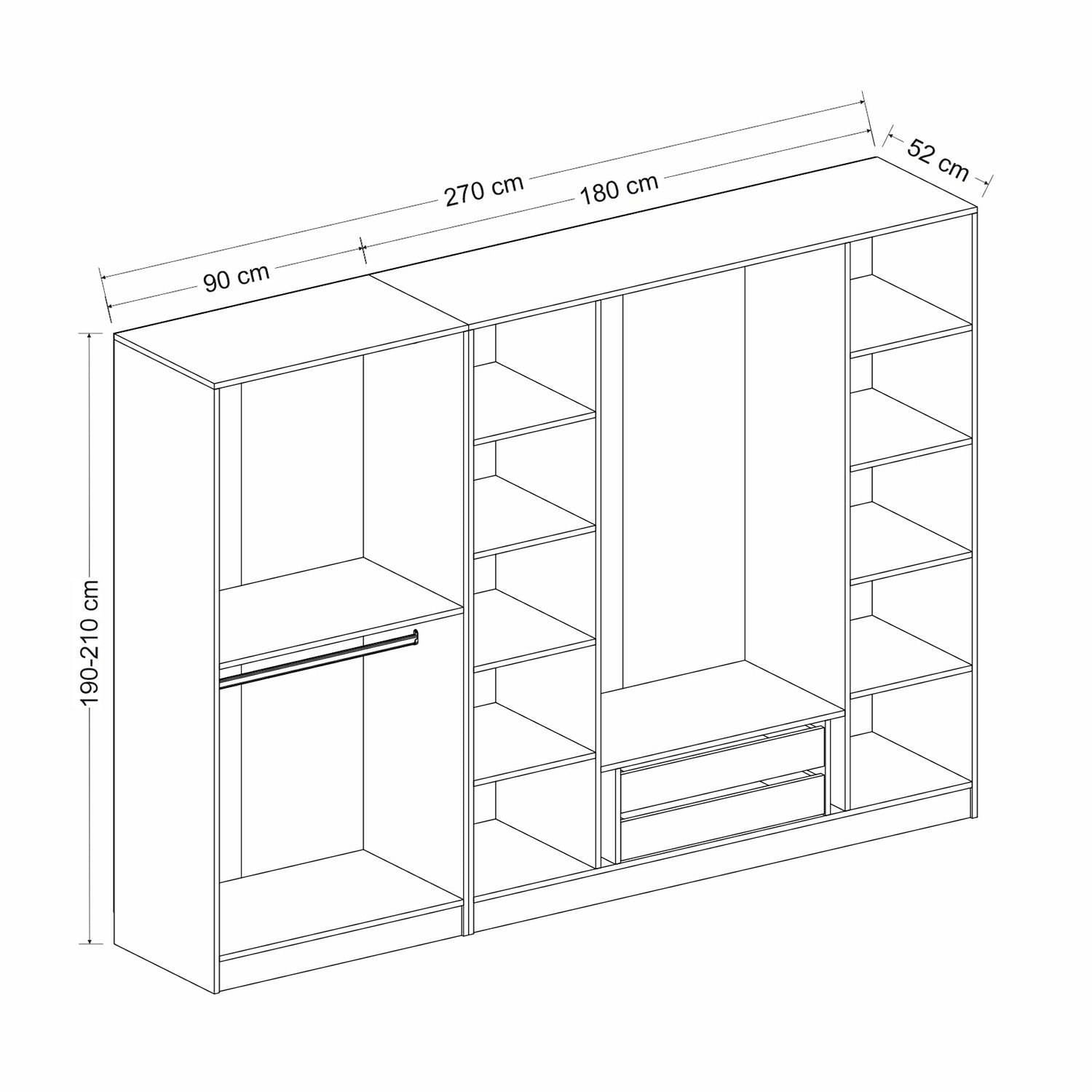 Dulap Hanah Home, PAL melaminat, 270 x 52 x 210 cm, alb, 506MNR2766 — imaginea 7