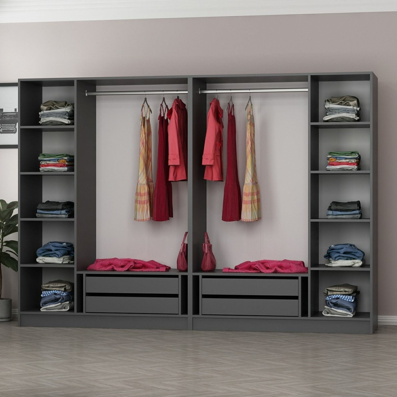 Dulap Hanah Home, PAL melaminat, 270 x 52 x 210 cm, antracit, 506MNR2508 — imaginea 6