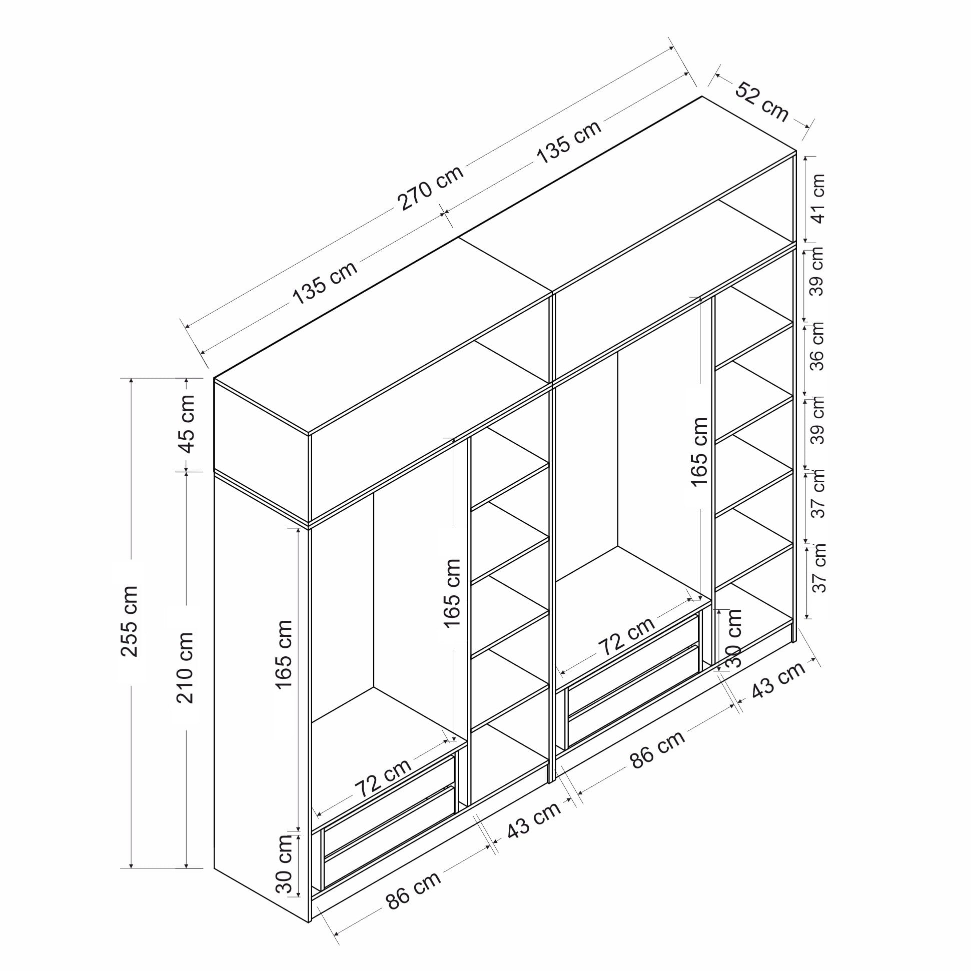 Dulap Hanah Home, PAL melaminat, 270 x 52 x 255 cm, alb, 506MNR2890 — imaginea 3