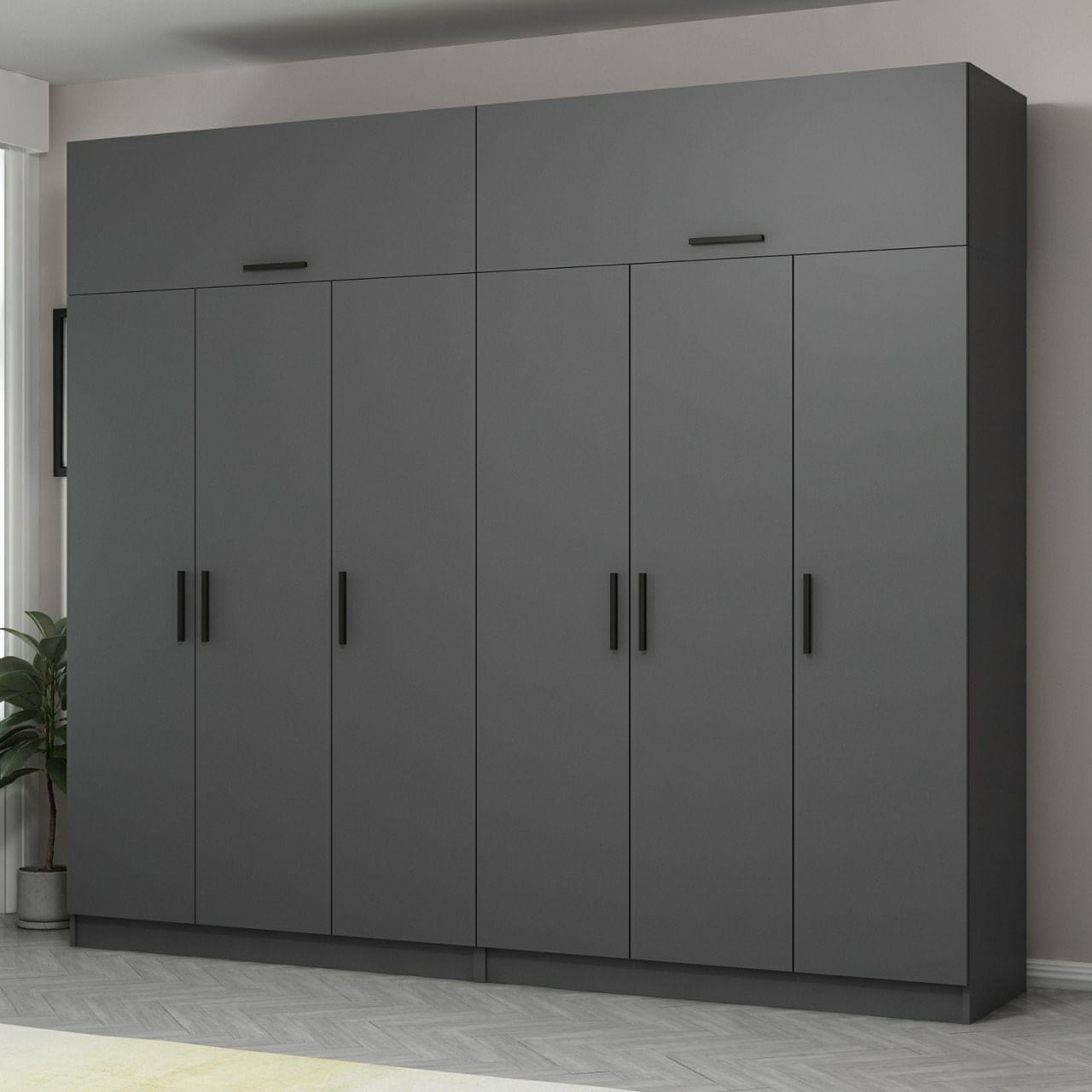 Dulap Hanah Home, PAL melaminat, 270 x 52 x 255 cm, antracit, 506MNR2884 — imaginea 7