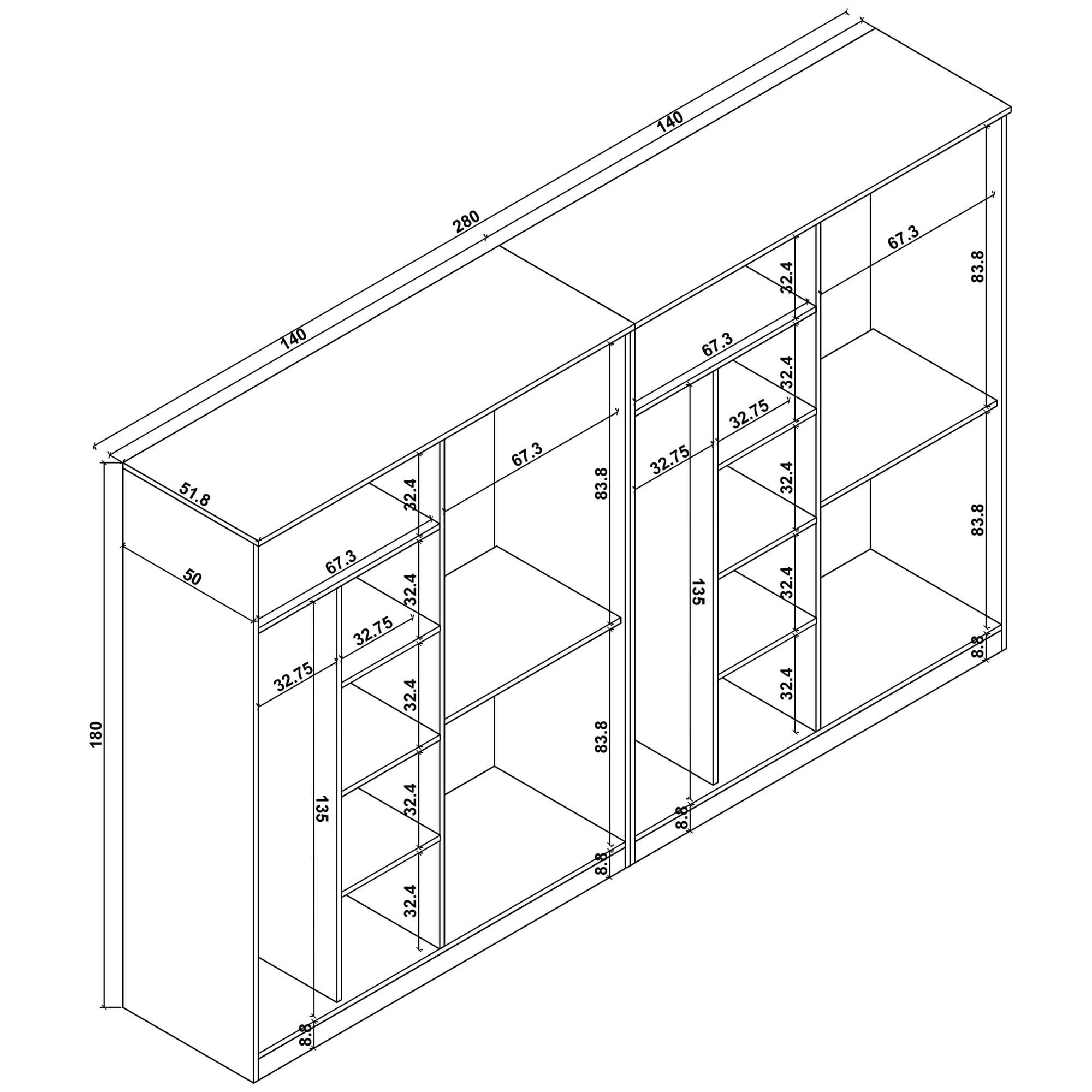 Dulap Hanah Home, PAL melaminat, 280 x 51.8 x 180 cm, atlantic pine, 350MWD1160 — imaginea 8