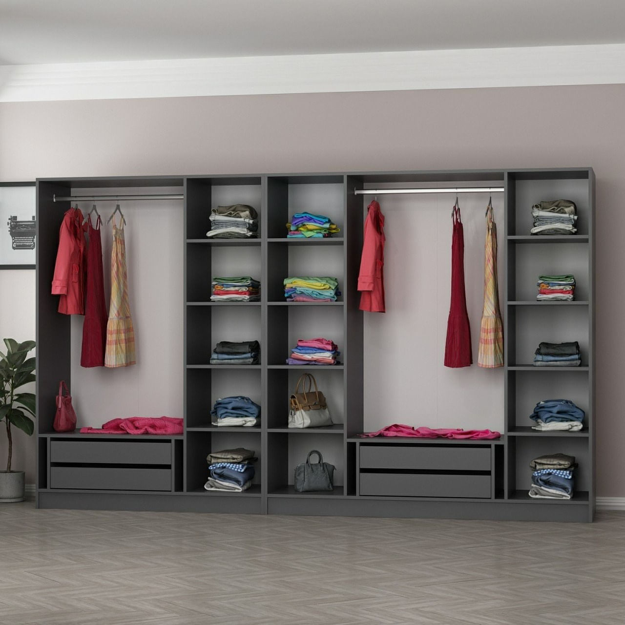 Dulap Hanah Home, PAL melaminat, 315 x 52 x 190 cm, antracit, 506MNR2615 — imaginea 6