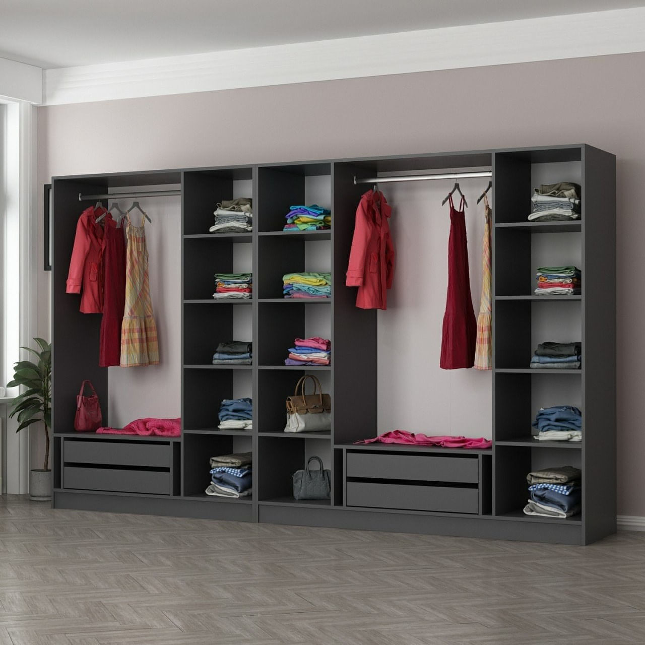 Dulap Hanah Home, PAL melaminat, 315 x 52 x 190 cm, antracit, 506MNR2615 — imaginea 7