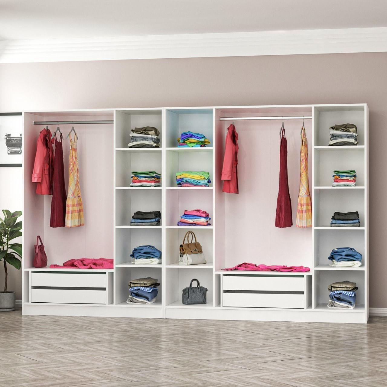 Dulap Hanah Home, PAL melaminat, 315 x 52 x 190 cm, alb, 506MNR2925 — imaginea 3