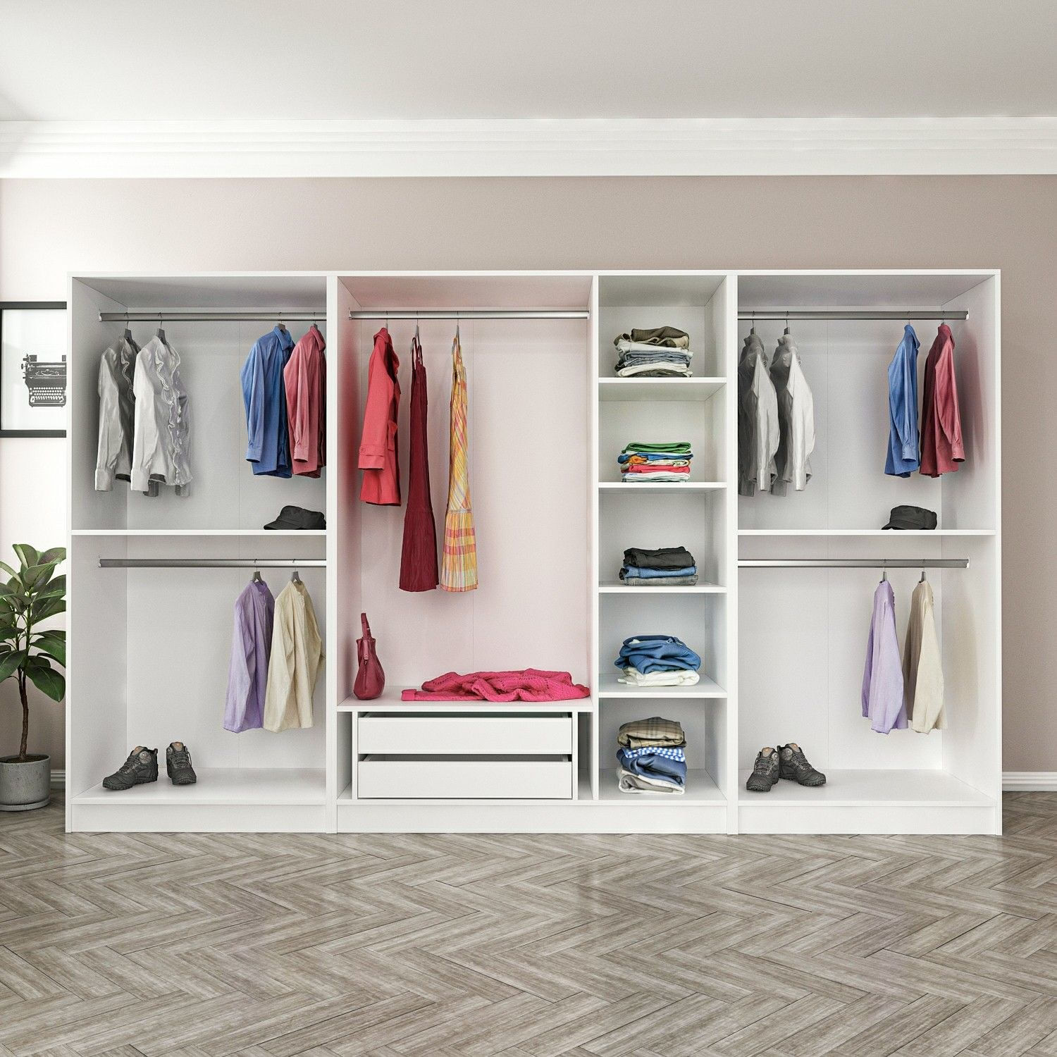 Dulap Hanah Home, PAL melaminat, 315 x 52 x 190 cm, alb, 506MNR3129 — imaginea 3