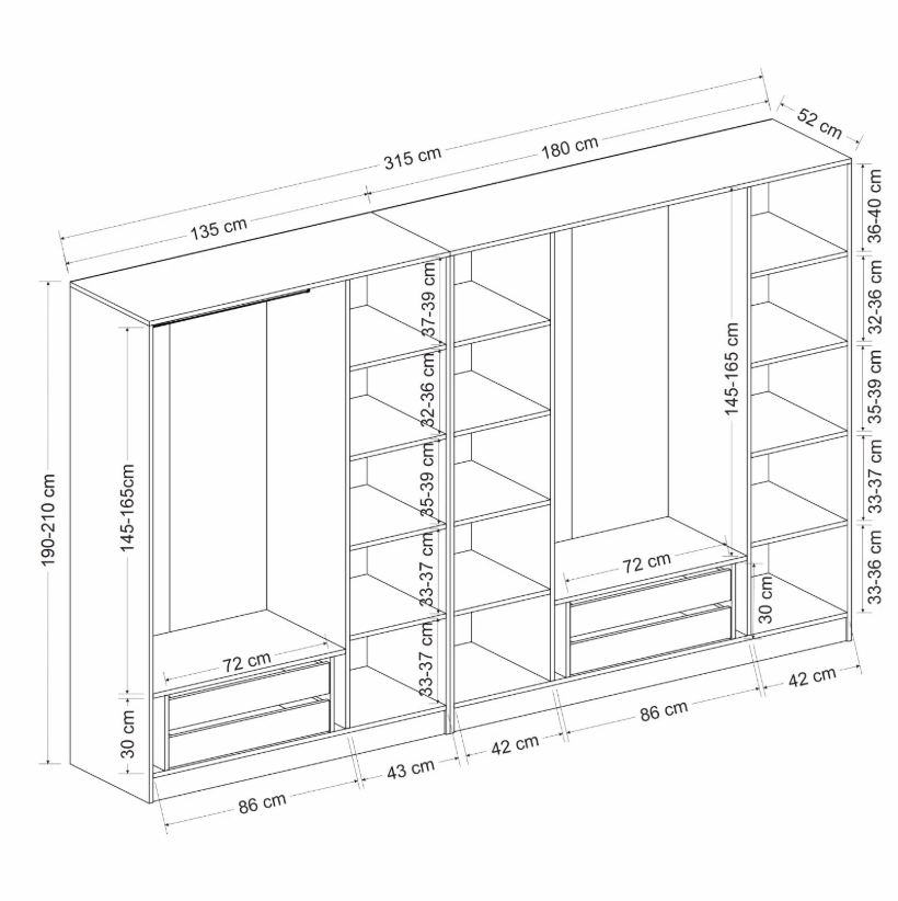 Dulap Hanah Home, PAL melaminat, 315 x 52 x 210 cm, alb, 506MNR2950 — imaginea 7