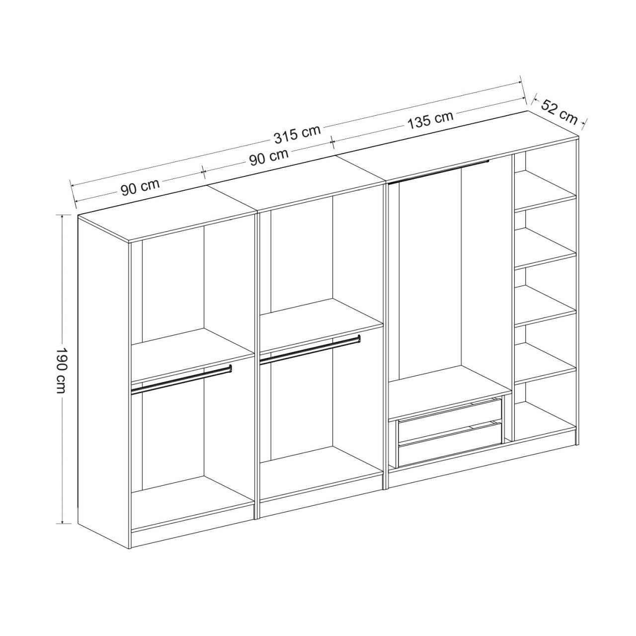 Dulap Hanah Home, PAL melaminat, 315 x 52 x 210 cm, antracit, 506MNR2612 — imaginea 3