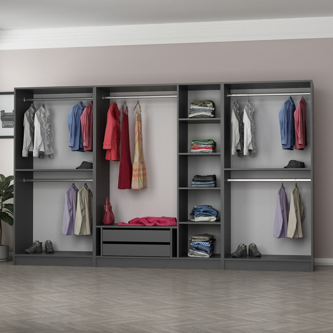 Dulap Hanah Home, PAL melaminat, 315 x 52 x 210 cm, antracit, 506MNR2612 — imaginea 4