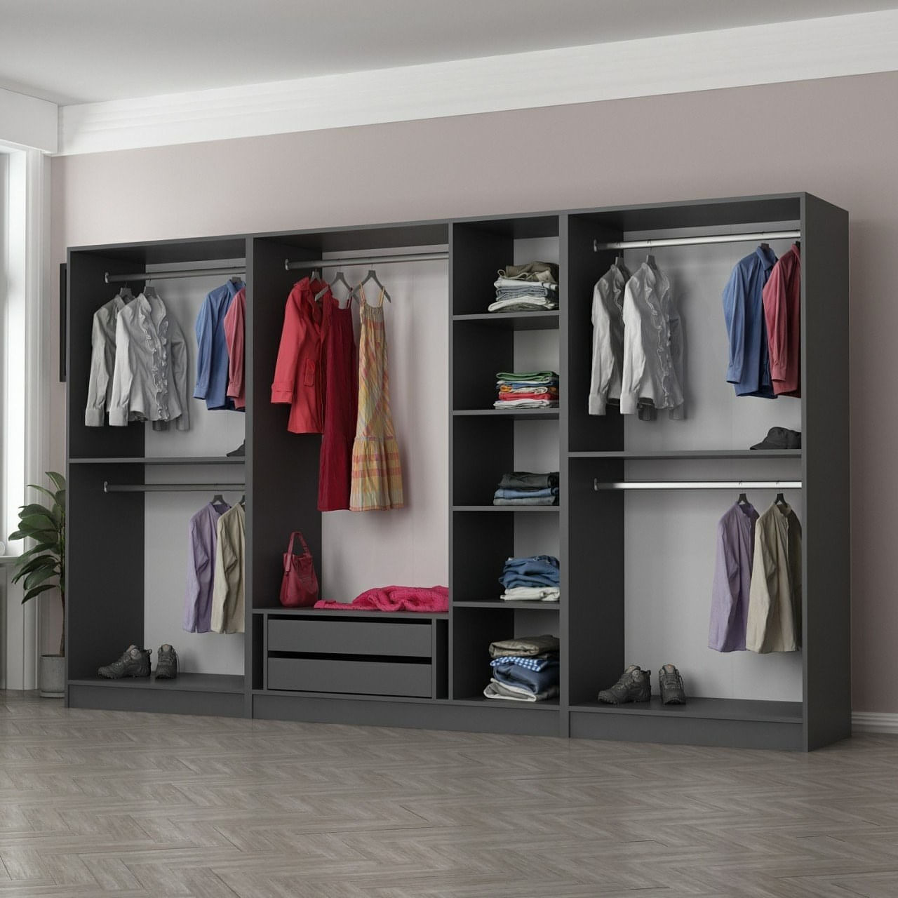 Dulap Hanah Home, PAL melaminat, 315 x 52 x 210 cm, antracit, 506MNR2612 — imaginea 5