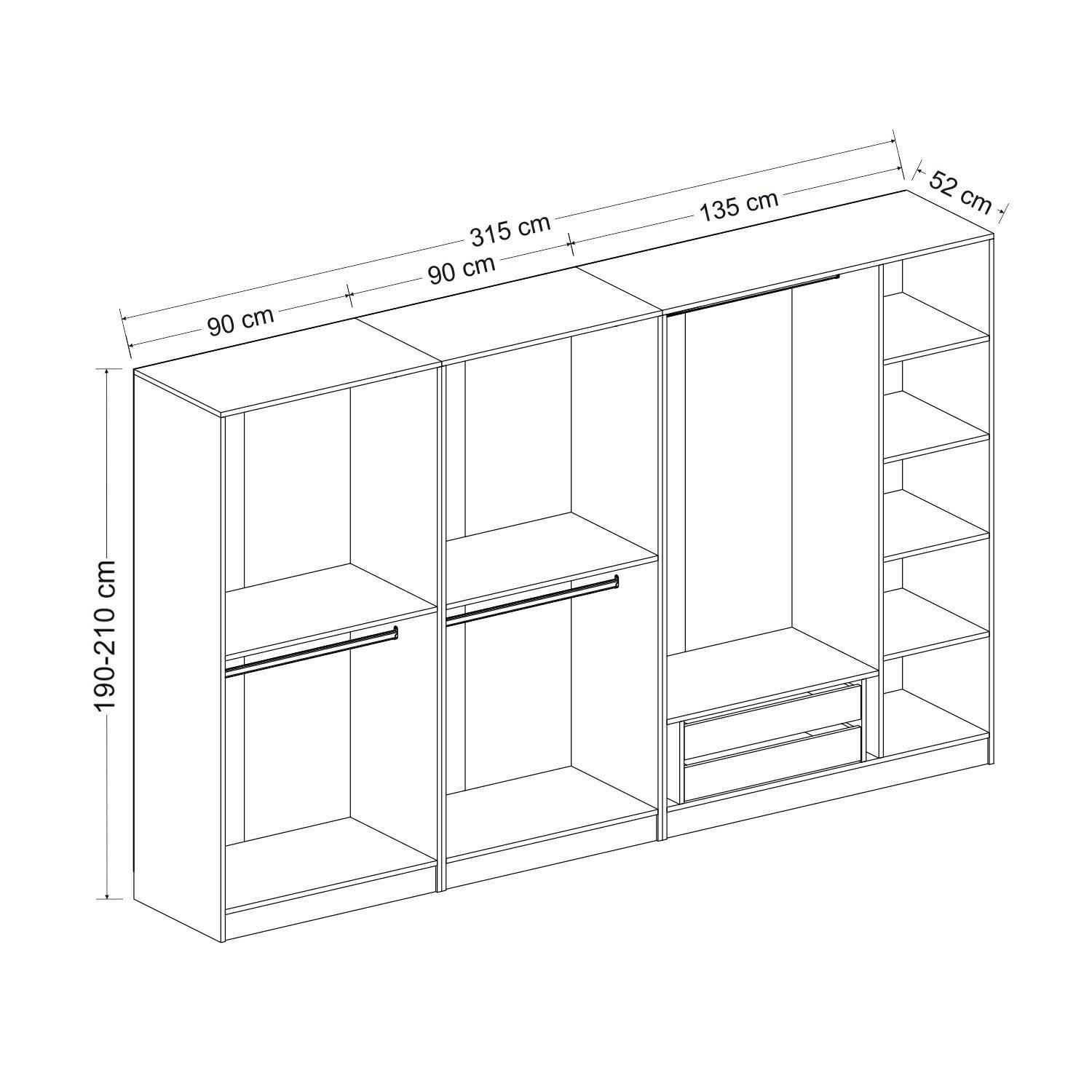 Dulap Hanah Home, PAL melaminat, 315 x 52 x 210 cm, dore, 506MNR2620 — imaginea 4