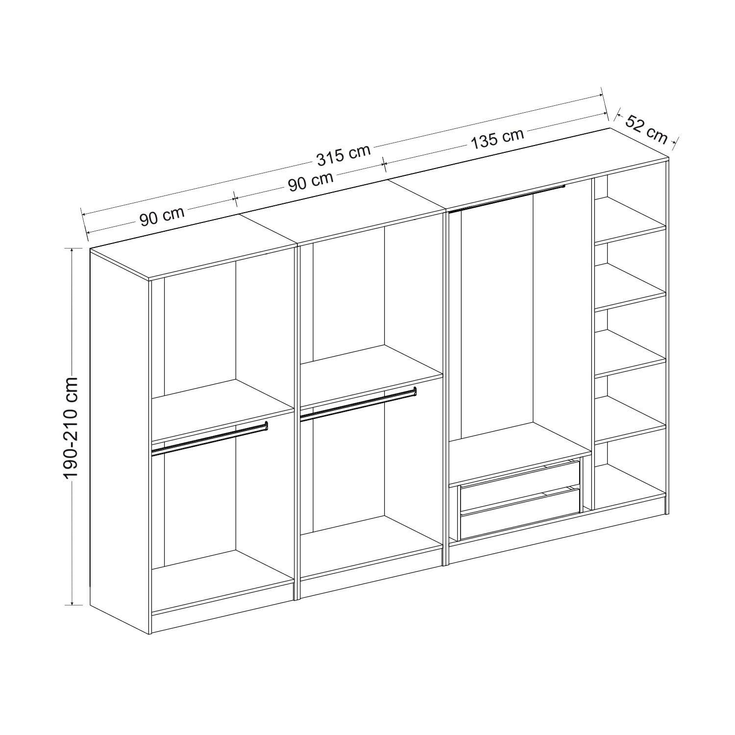 Dulap Hanah Home, PAL melaminat, 315 x 52 x 210 cm, dore, 506MNR3105 — imaginea 6