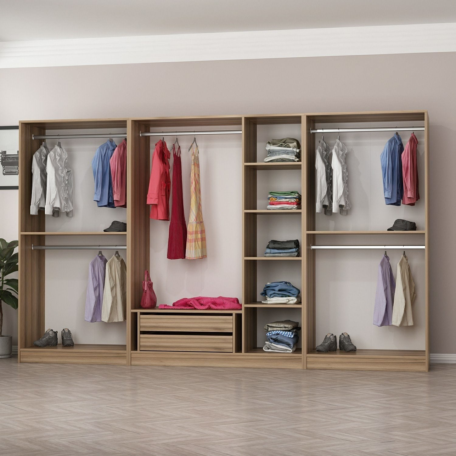Dulap Hanah Home, PAL melaminat, 315 x 52 x 210 cm, dore, 506MNR3105 — imaginea 8