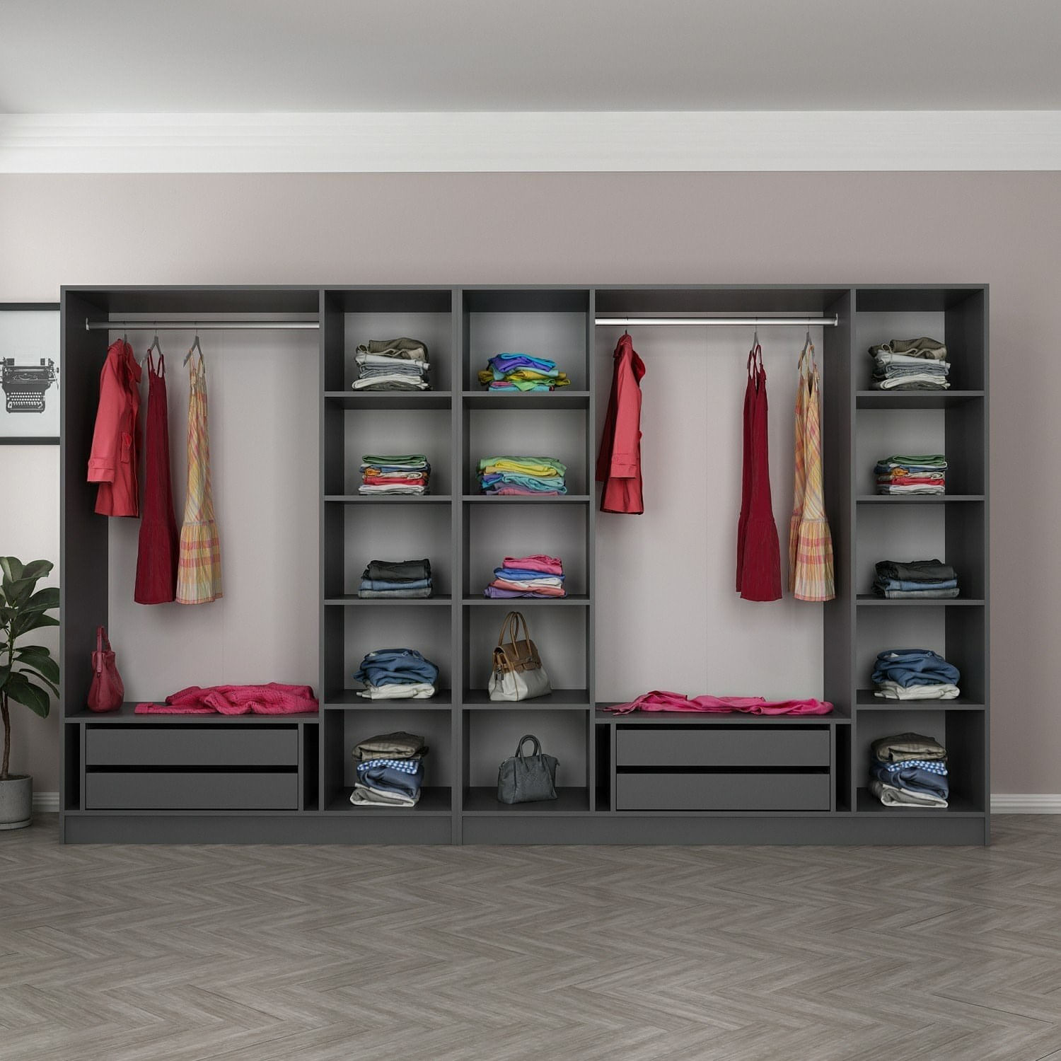 Dulap Hanah Home, PAL melaminat, 315 x 52 x 210 cm, fume, 506MNR3123 — imaginea 2