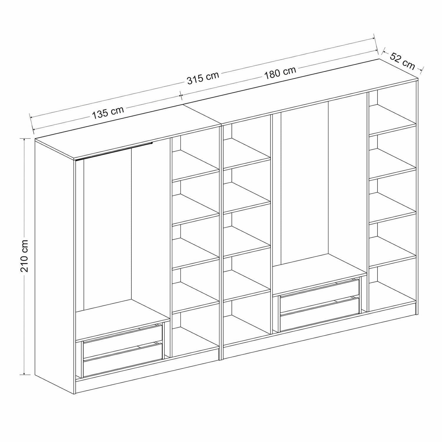 Dulap Hanah Home, PAL melaminat, 315 x 52 x 210 cm, fume, 506MNR3123 — imaginea 3