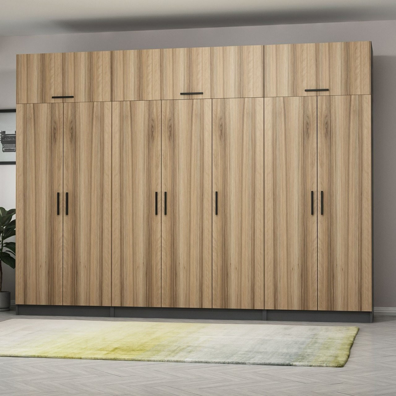 Dulap Hanah Home, PAL melaminat, 315 x 52 x 235 cm, nuc/antracit, 506MNR3545 — imaginea 7