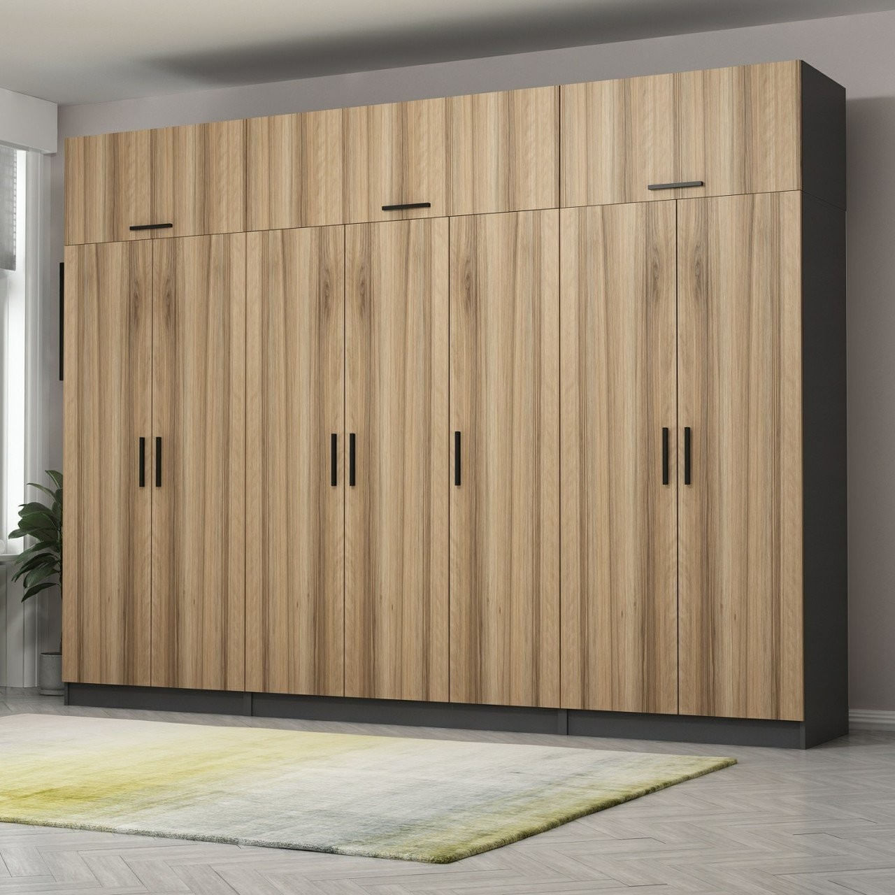 Dulap Hanah Home, PAL melaminat, 315 x 52 x 235 cm, nuc/antracit, 506MNR3545 — imaginea 8