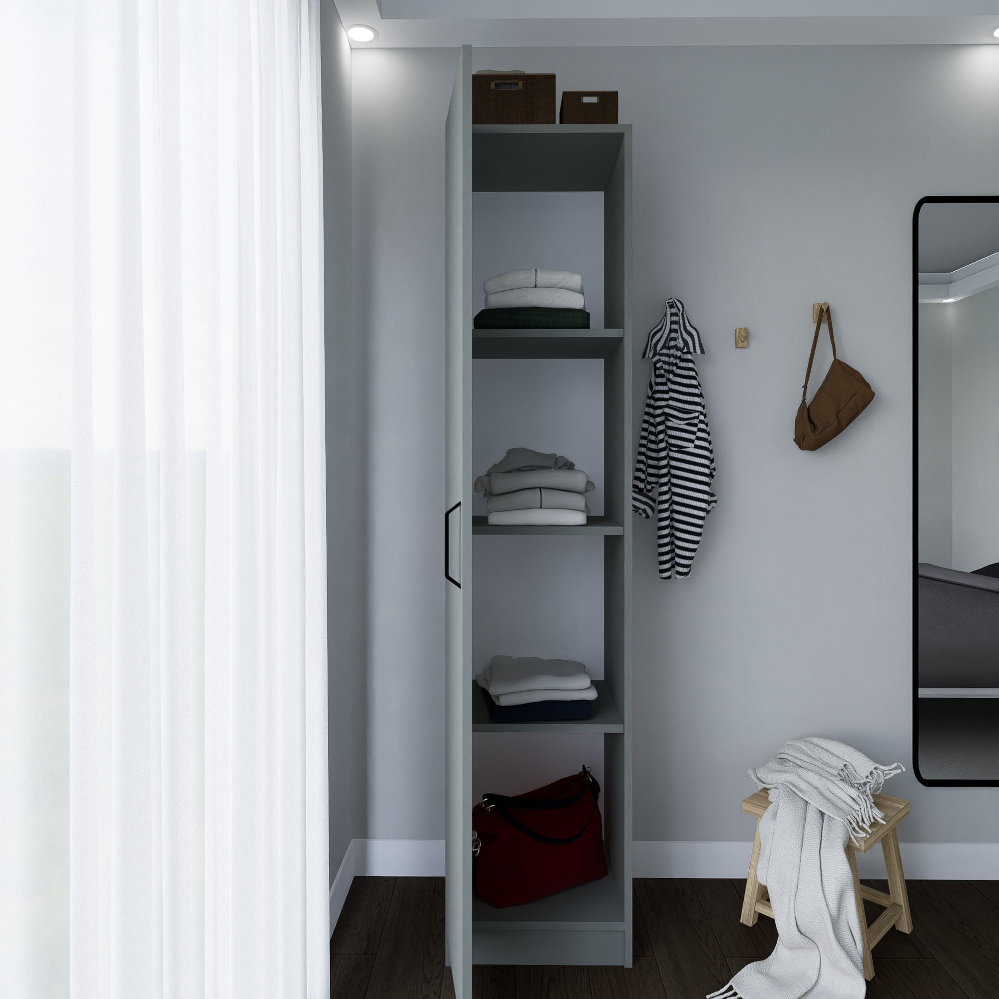 Dulap Hanah Home, PAL melaminat, 40 x 47 x 182 cm, gri, 350MWD1113 — imaginea 6