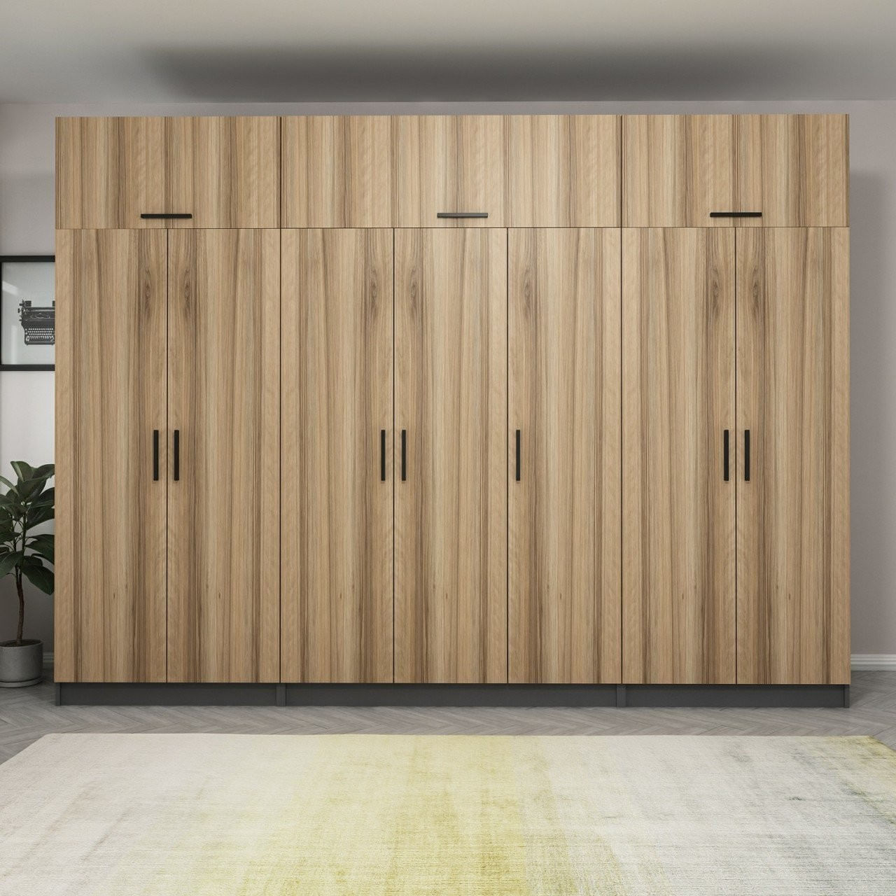 Dulap Hanah Home, PAL melaminat, 315 x 52 x 255 cm, nuc/antracit, 506MNR3546 — imaginea 7