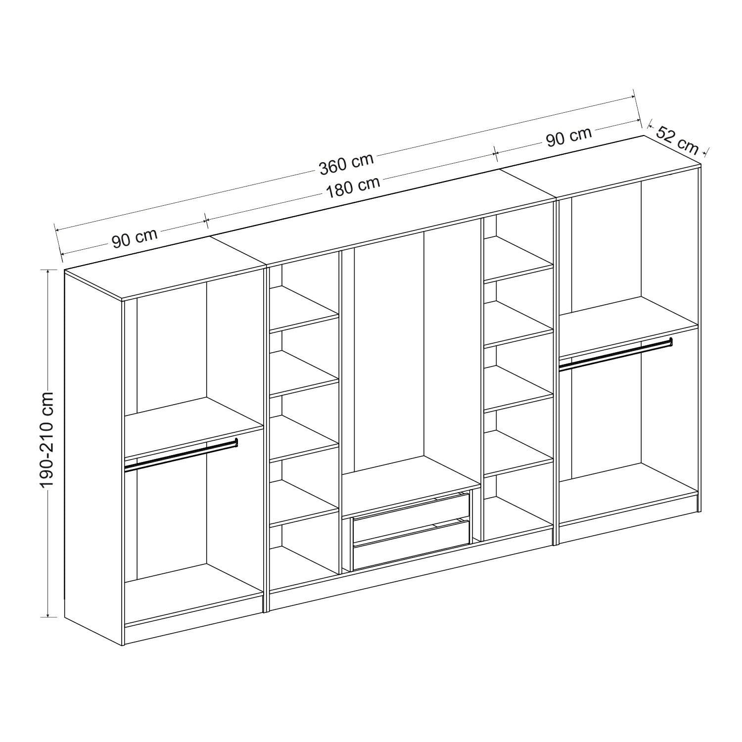 Dulap Hanah Home, PAL melaminat, 360 x 52 x 190 cm, dore, 506MNR2777 — imaginea 3