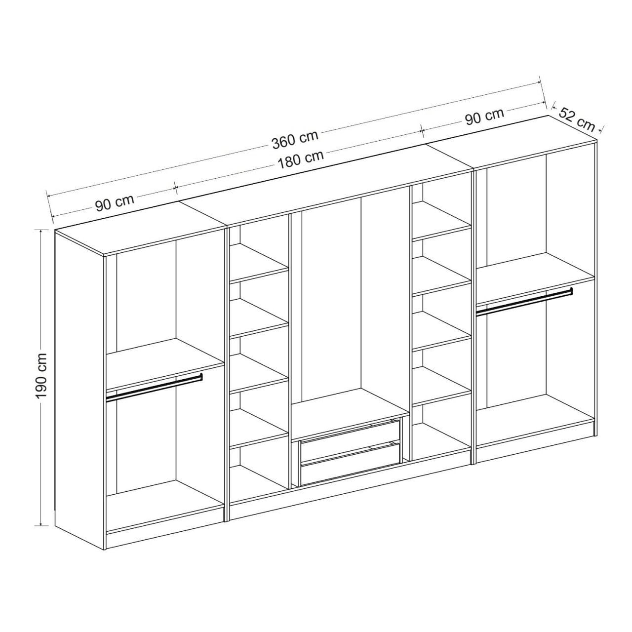 Dulap Hanah Home, PAL melaminat, 360 x 52 x 210 cm, antracit, 506MNR2770 — imaginea 3