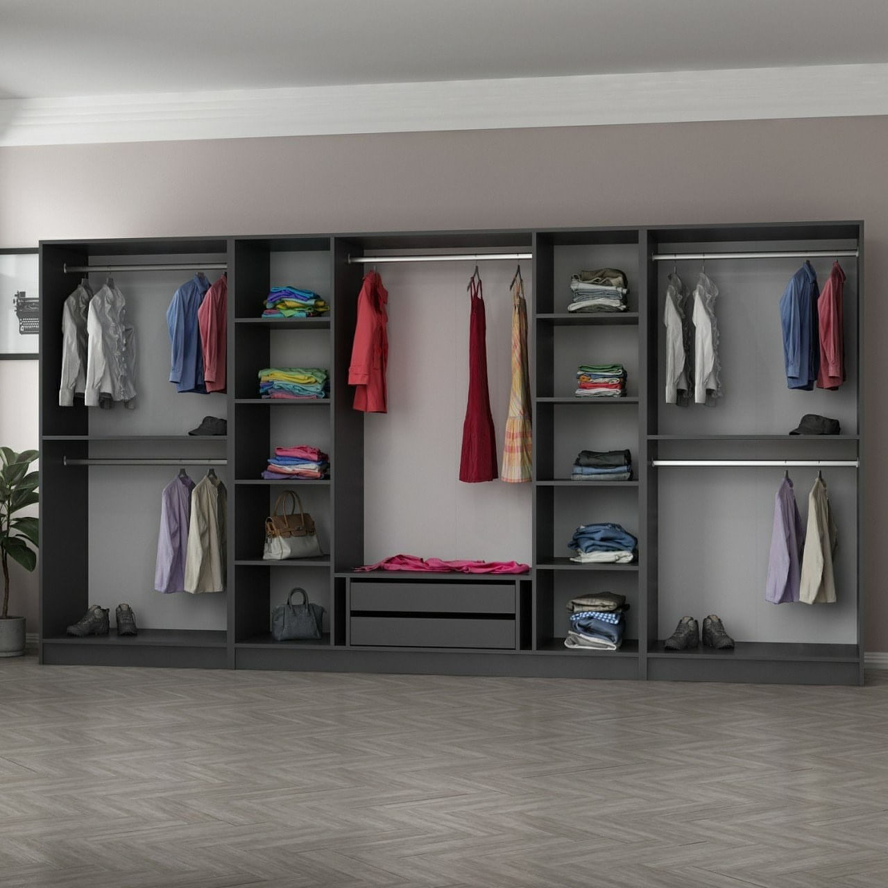 Dulap Hanah Home, PAL melaminat, 360 x 52 x 210 cm, antracit, 506MNR2770 — imaginea 4