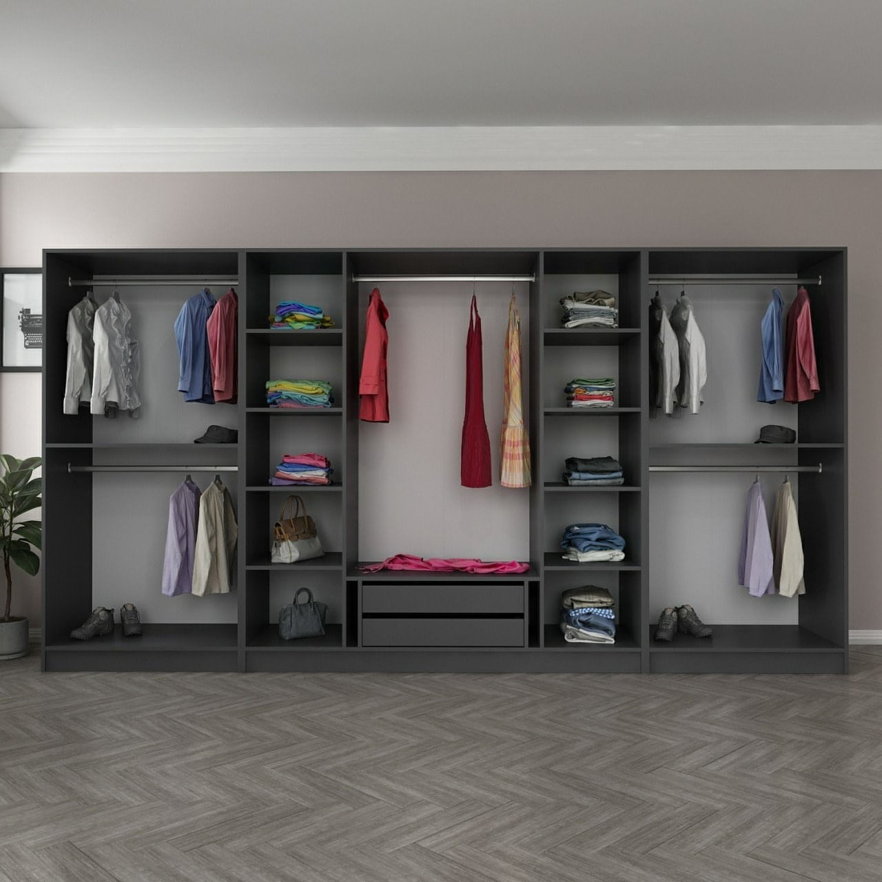 Dulap Hanah Home, PAL melaminat, 360 x 52 x 210 cm, antracit, 506MNR2770 — imaginea 7