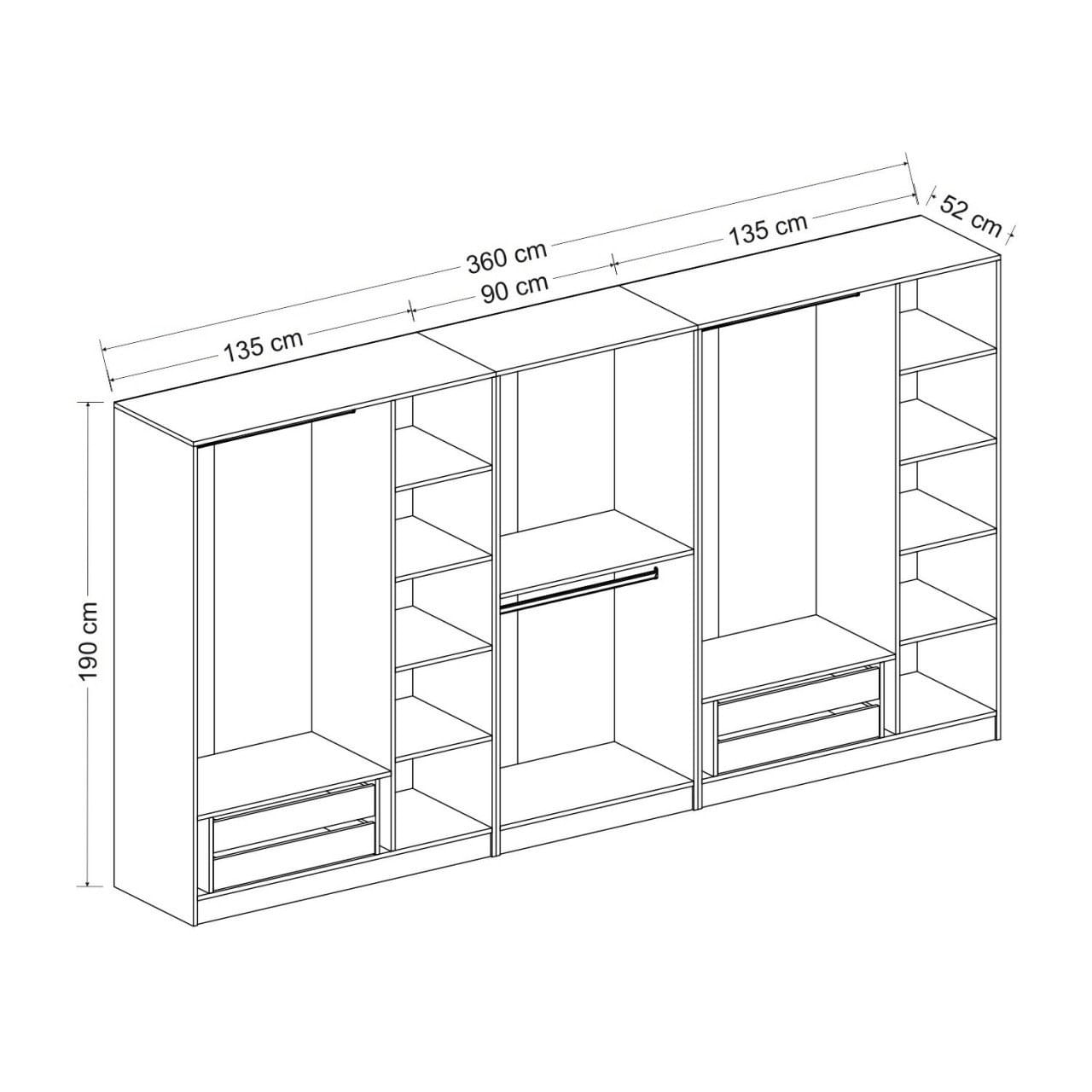 Dulap Hanah Home, PAL melaminat, 360 x 52 x 190 cm, antracit, 506MNR2773 — imaginea 5
