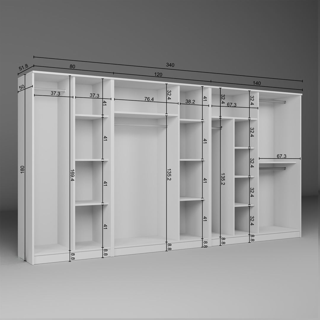 Dulap Hanah Home, PAL melaminat, 340 x 51.8 x 180 cm, alb, 350MWD1166 — imaginea 7