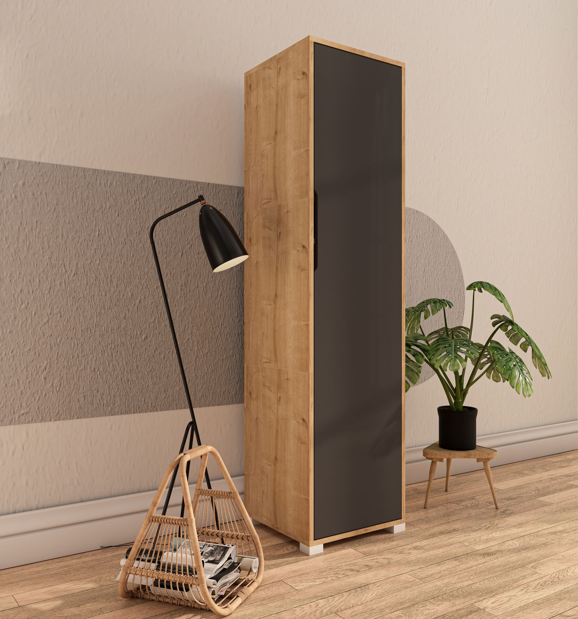 Dulap Hanah Home, PAL melaminat, 47 x 45 x 183 cm, sapphire stejar/antracit, 469ORN1101 — imaginea 3