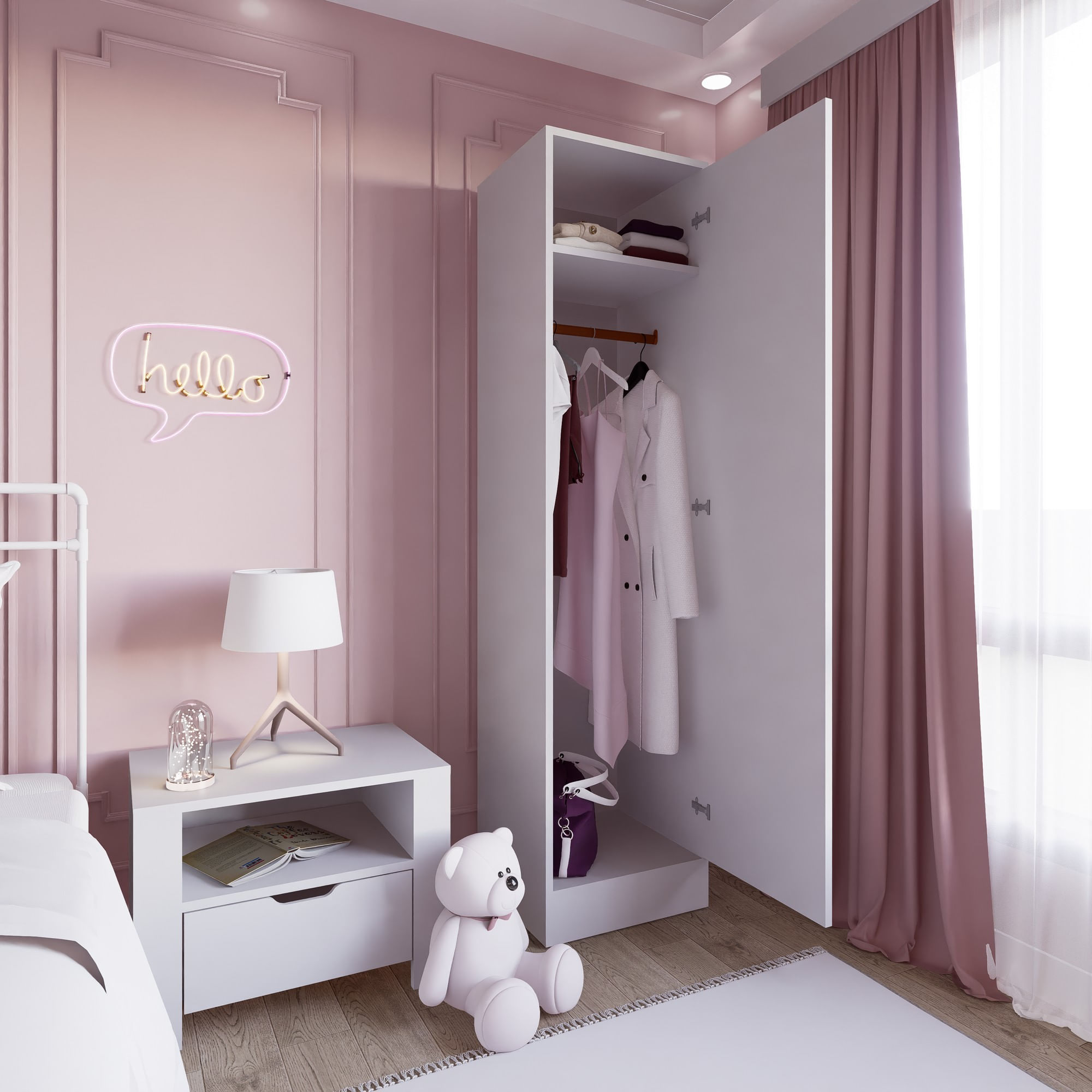 Dulap Hanah Home, PAL melaminat, 45 x 53 x 182 cm, alb mat, 350MWD1102 — imaginea 2