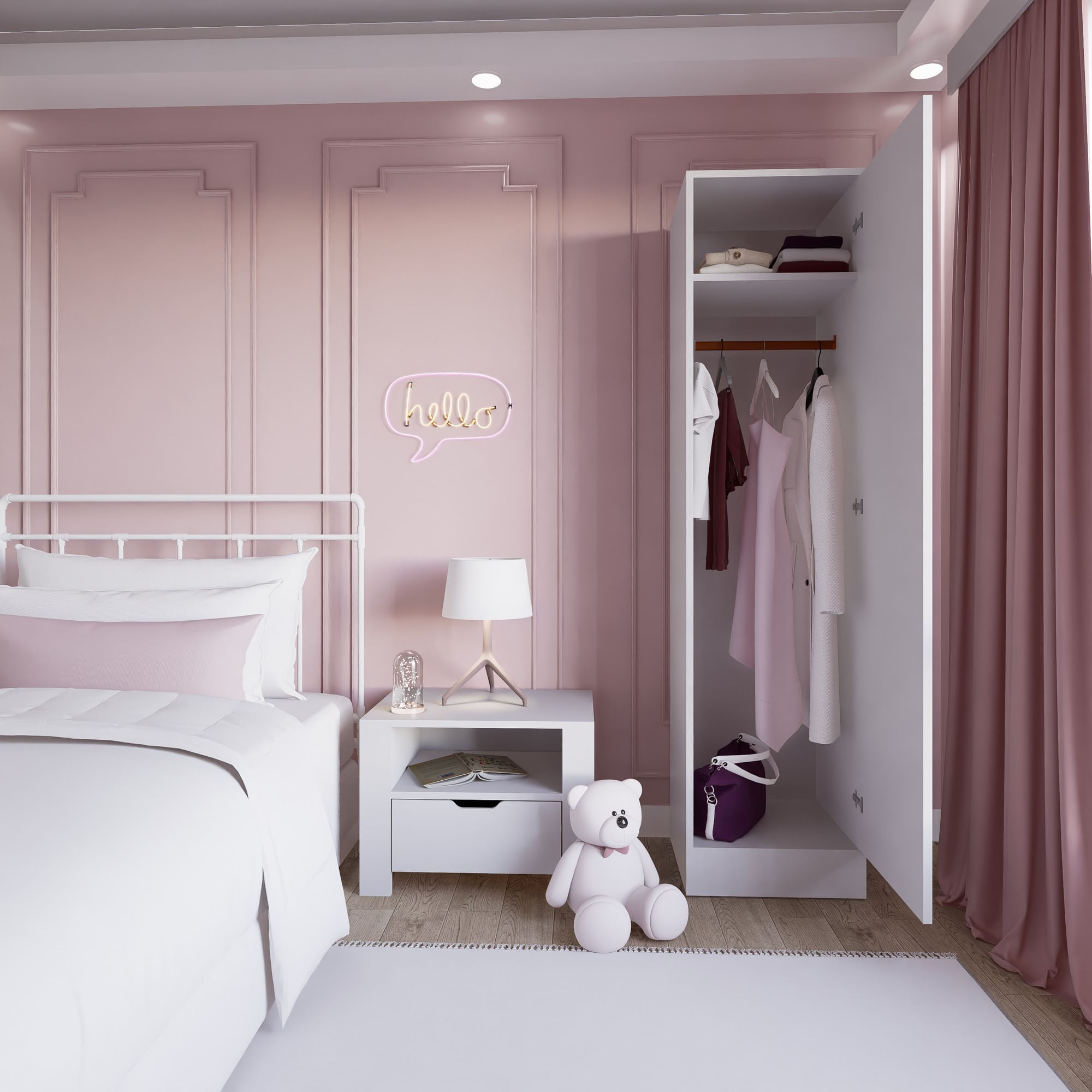 Dulap Hanah Home, PAL melaminat, 45 x 53 x 182 cm, alb mat, 350MWD1102 — imaginea 5