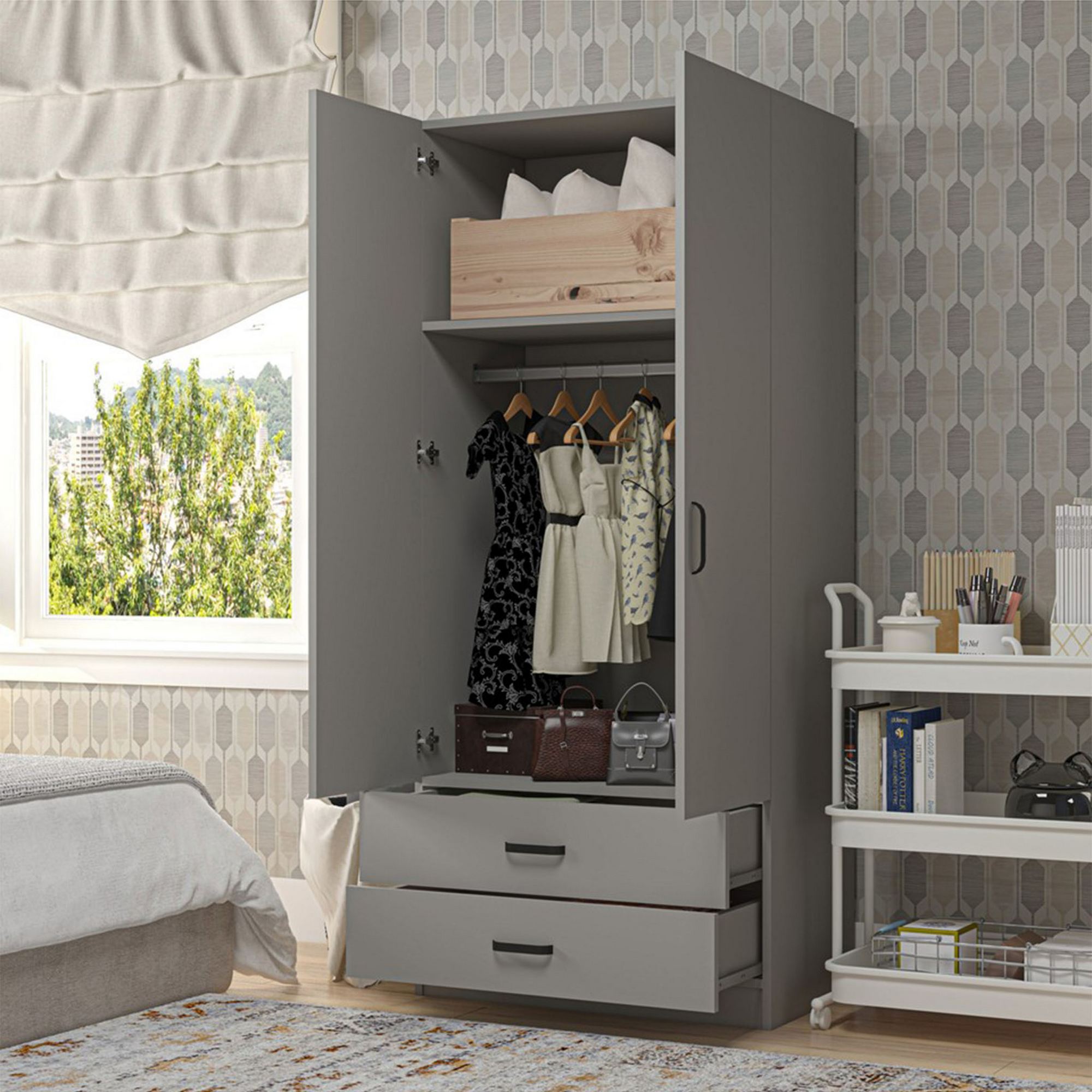Dulap Hanah Home, PAL melaminat, 80 x 47 x 182 cm, gri, 350MWD1136 — imaginea 5