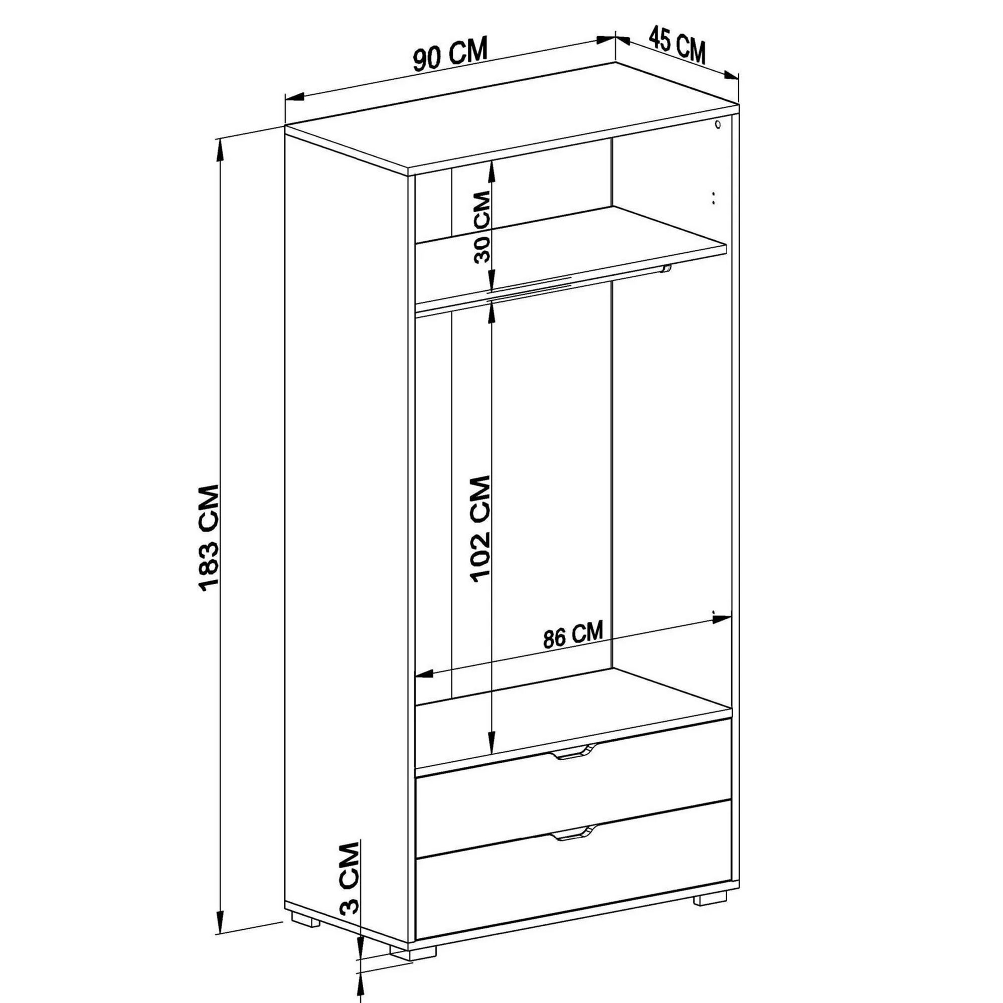 Dulap Hanah Home, PAL melaminat, 90 x 45 x 183 cm, alb, 350MWD1135 — imaginea 2