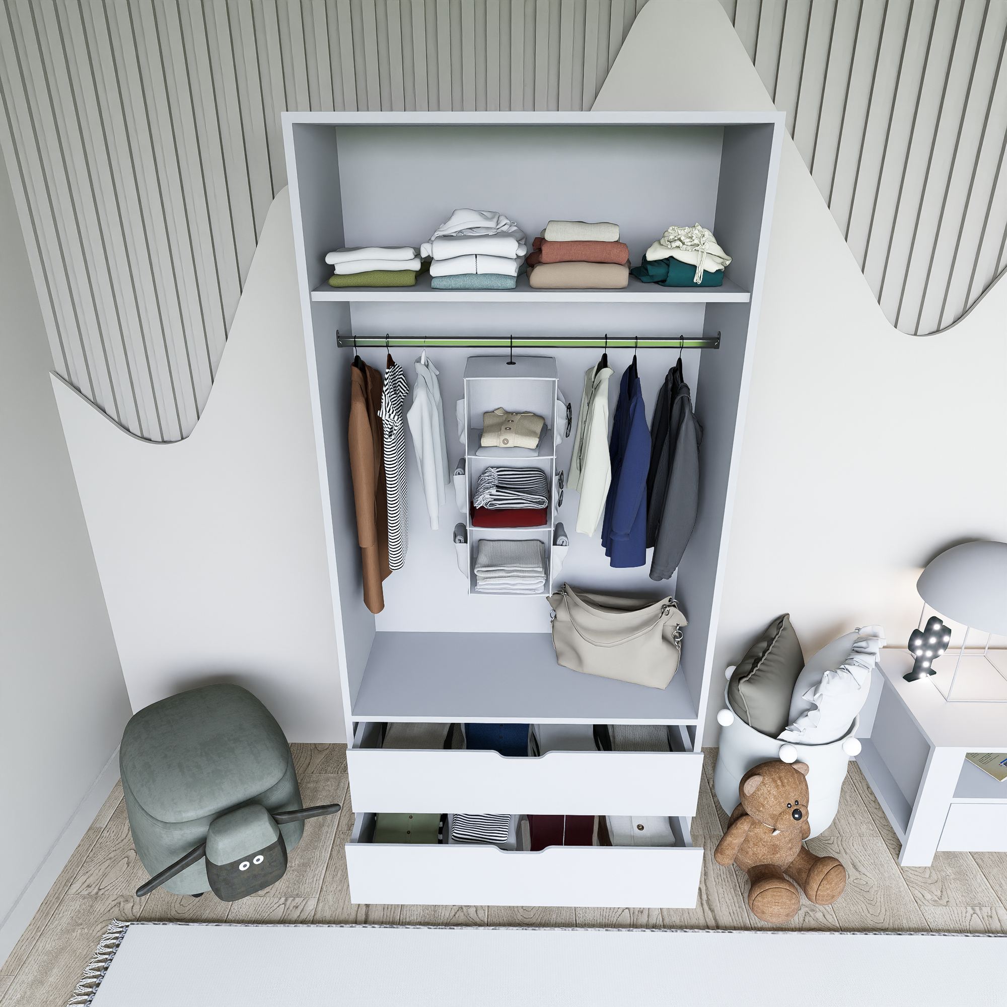 Dulap Hanah Home, PAL melaminat, 90 x 45 x 183 cm, alb, 350MWD1135 — imaginea 3