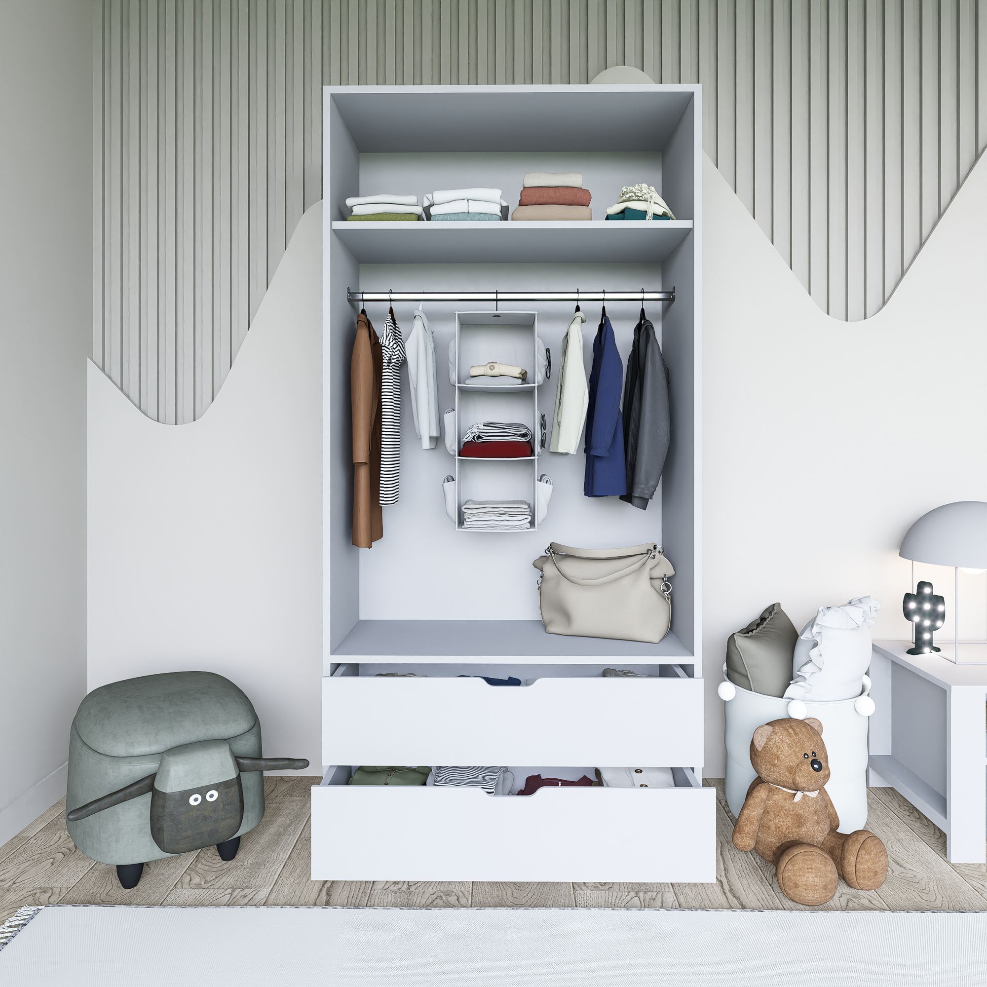 Dulap Hanah Home, PAL melaminat, 90 x 45 x 183 cm, alb, 350MWD1135 — imaginea 4