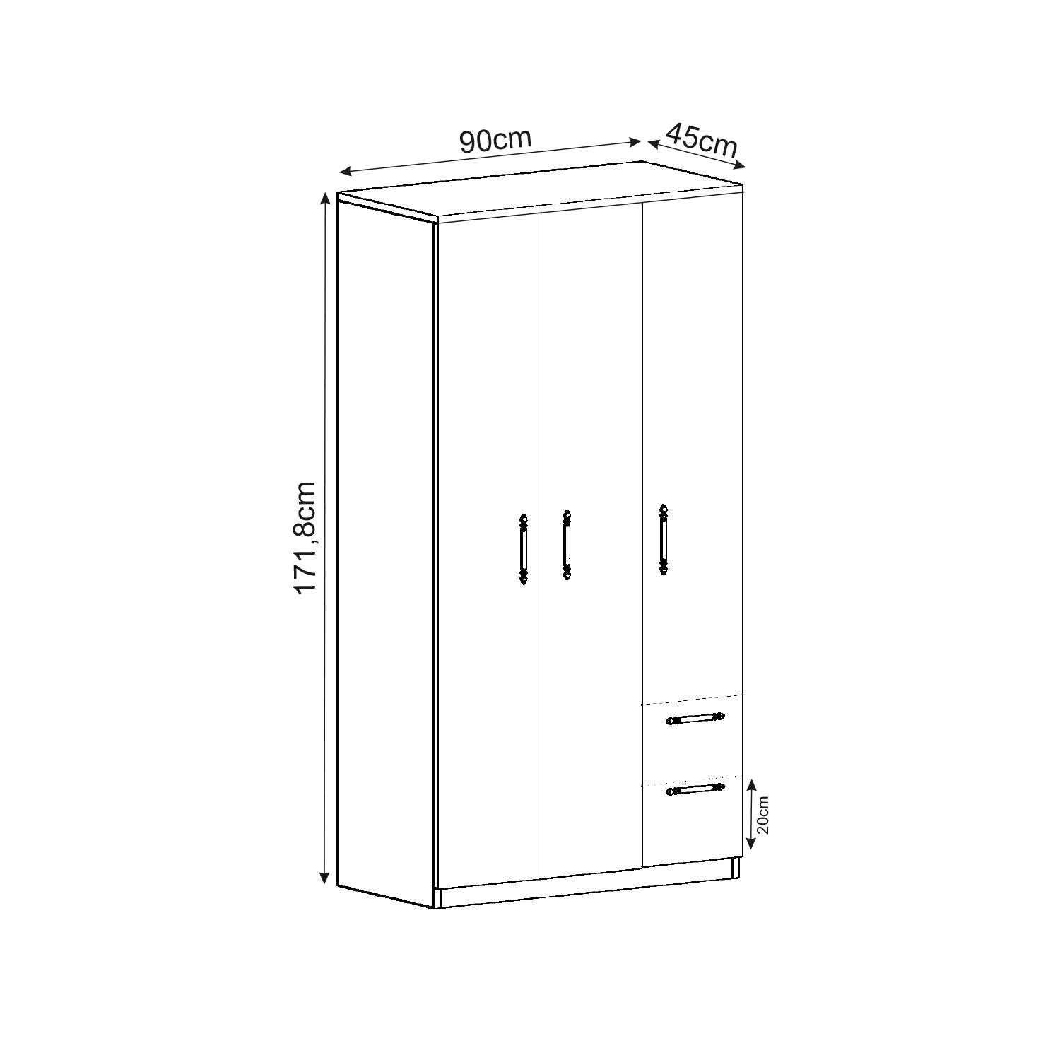 Dulap Hanah Home, PAL melaminat, 90 x 45 x 171.8 cm, alb, 382NRC2205 — imaginea 3
