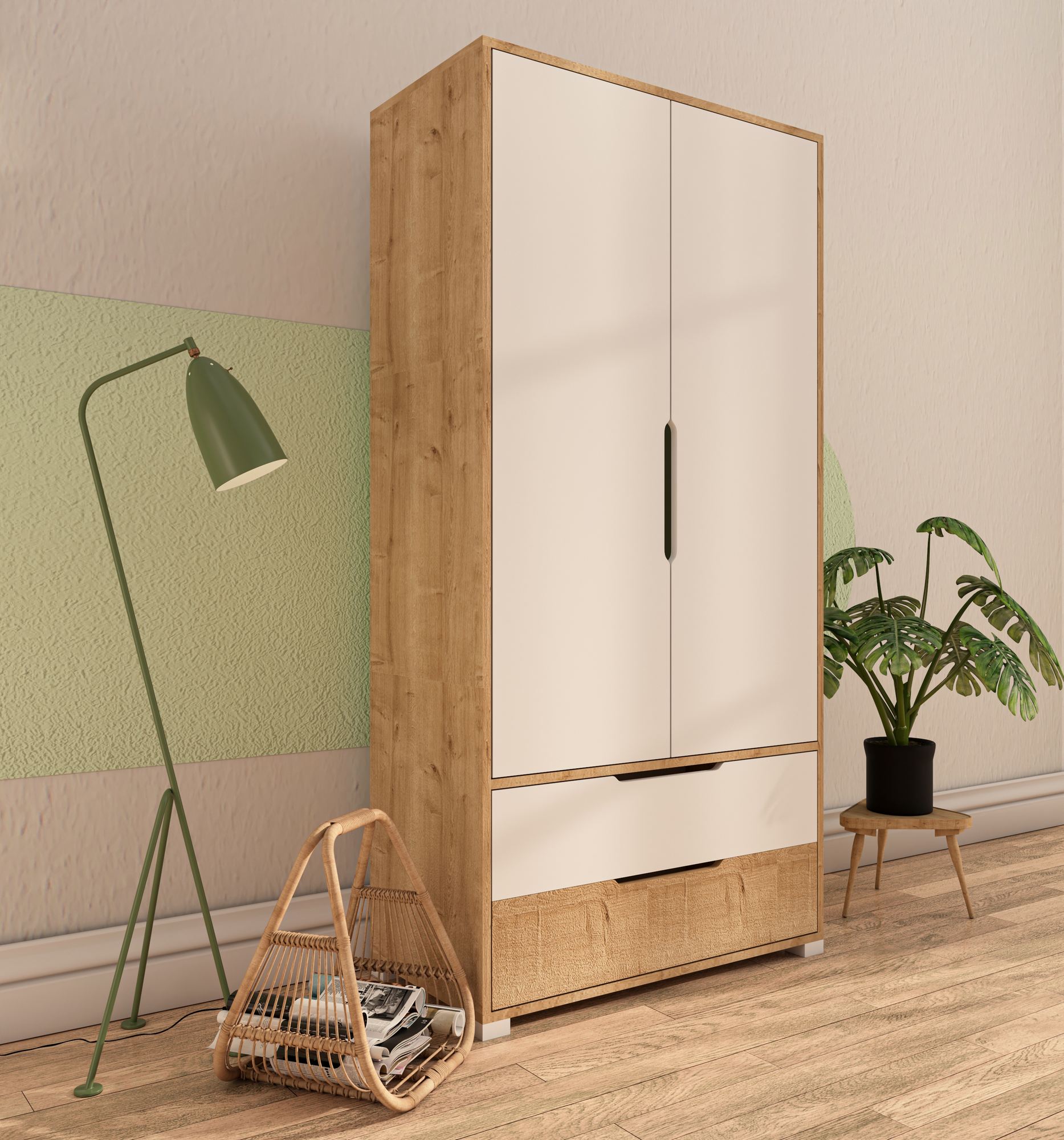 Dulap Hanah Home, PAL melaminat, 90 x 45 x 183 cm, sapphire stejar/alb, 469ORN1108 — imaginea 2