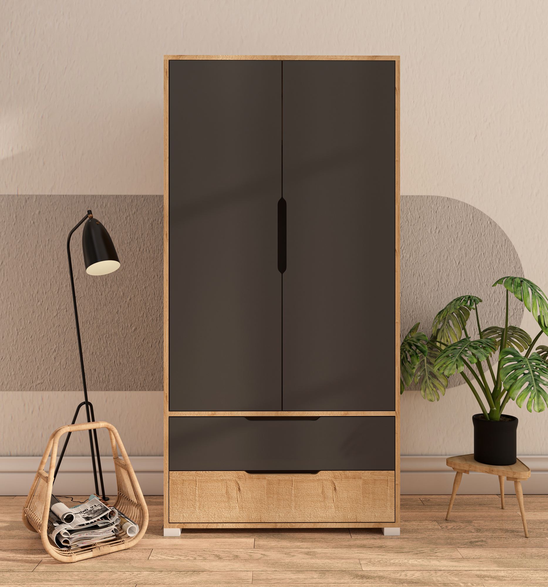 Dulap Hanah Home, PAL melaminat, 90 x 45 x 183 cm, sapphire stejar/antracit, 469ORN1106 — imaginea 5