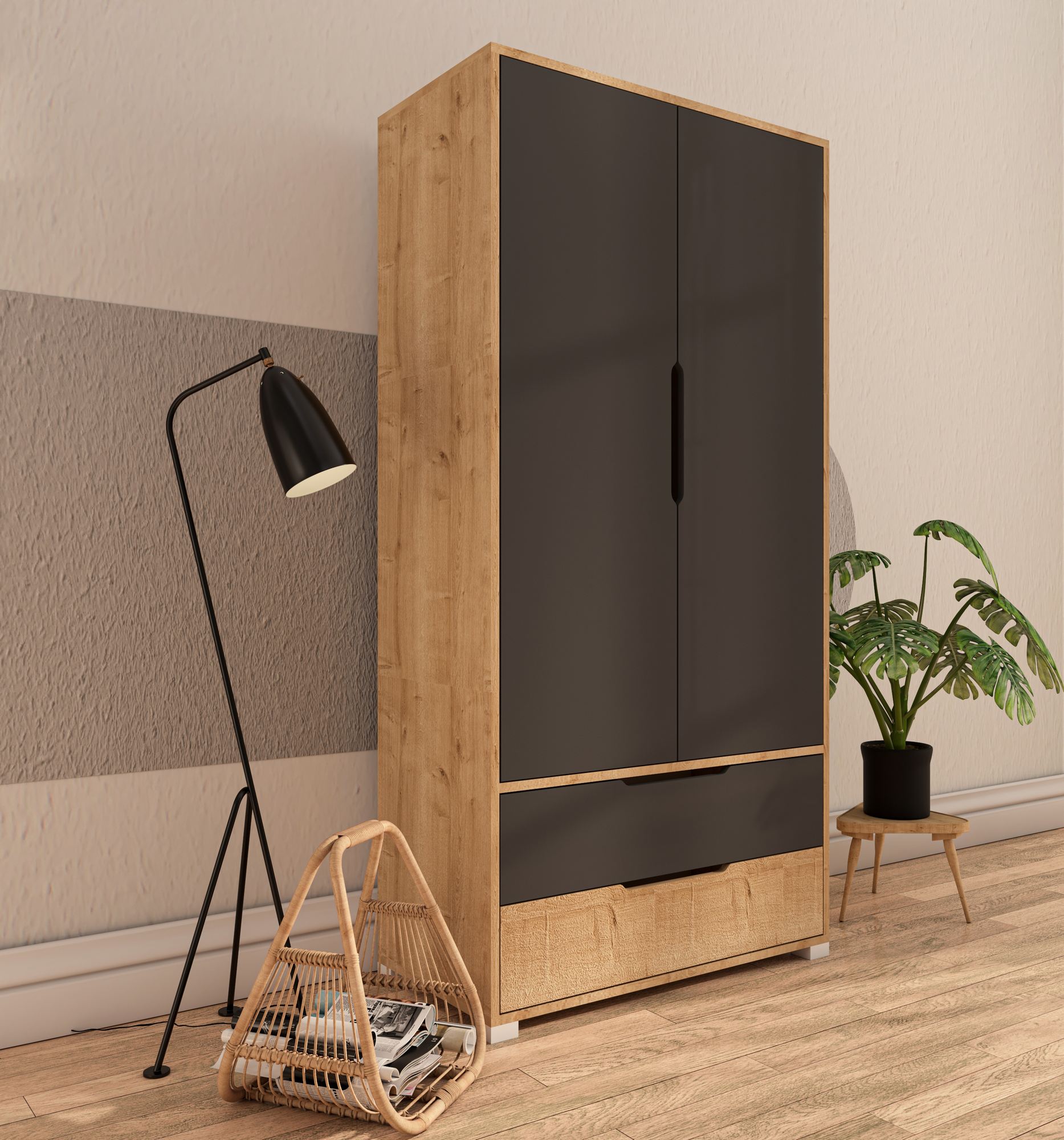 Dulap Hanah Home, PAL melaminat, 90 x 45 x 183 cm, sapphire stejar/antracit, 469ORN1106 — imaginea 6