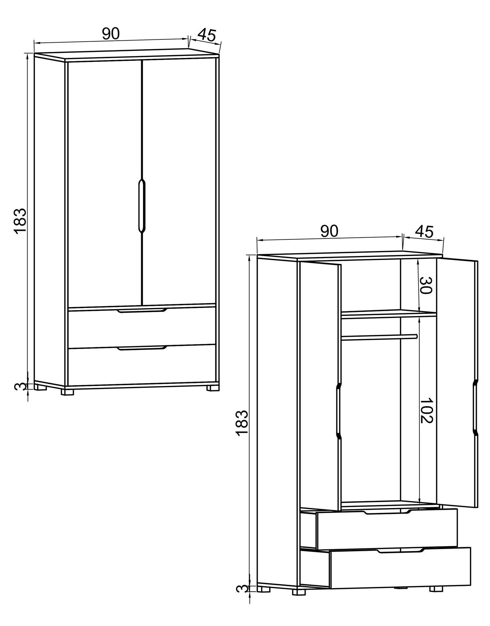 Dulap Hanah Home, PAL melaminat, 90 x 45 x 183 cm, antracit/sapphire stejar, 469ORN1105 — imaginea 4