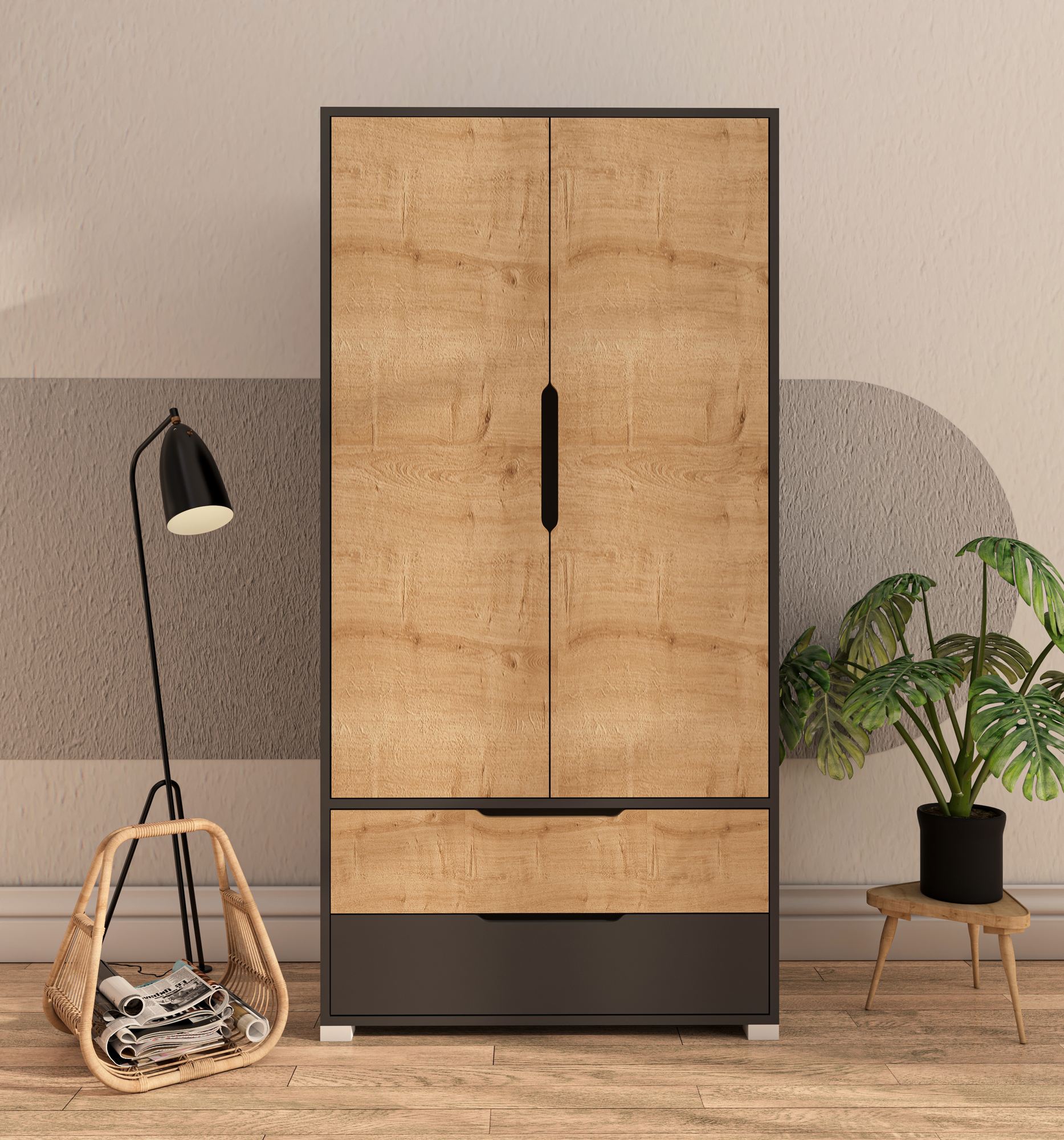 Dulap Hanah Home, PAL melaminat, 90 x 45 x 183 cm, antracit/sapphire stejar, 469ORN1105 — imaginea 5