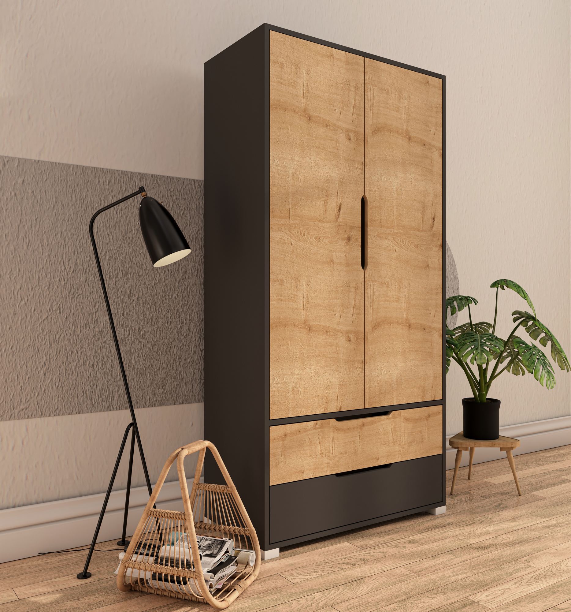 Dulap Hanah Home, PAL melaminat, 90 x 45 x 183 cm, antracit/sapphire stejar, 469ORN1105 — imaginea 6