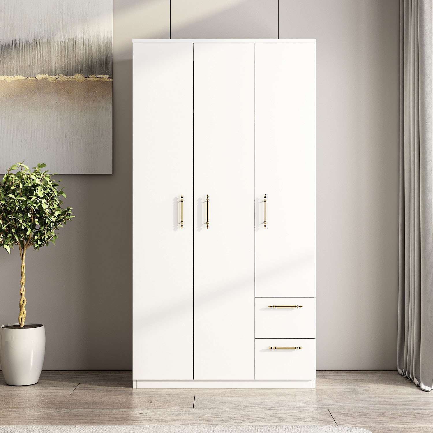 Dulap Hanah Home, PAL melaminat, 90 x 45 x 171.8 cm, alb, 382NRC2203 — imaginea 3