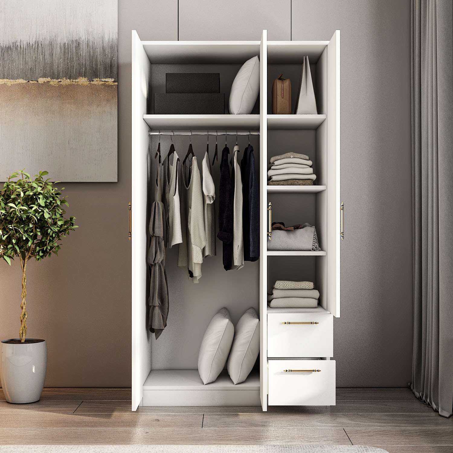 Dulap Hanah Home, PAL melaminat, 90 x 45 x 171.8 cm, alb, 382NRC2203 — imaginea 7