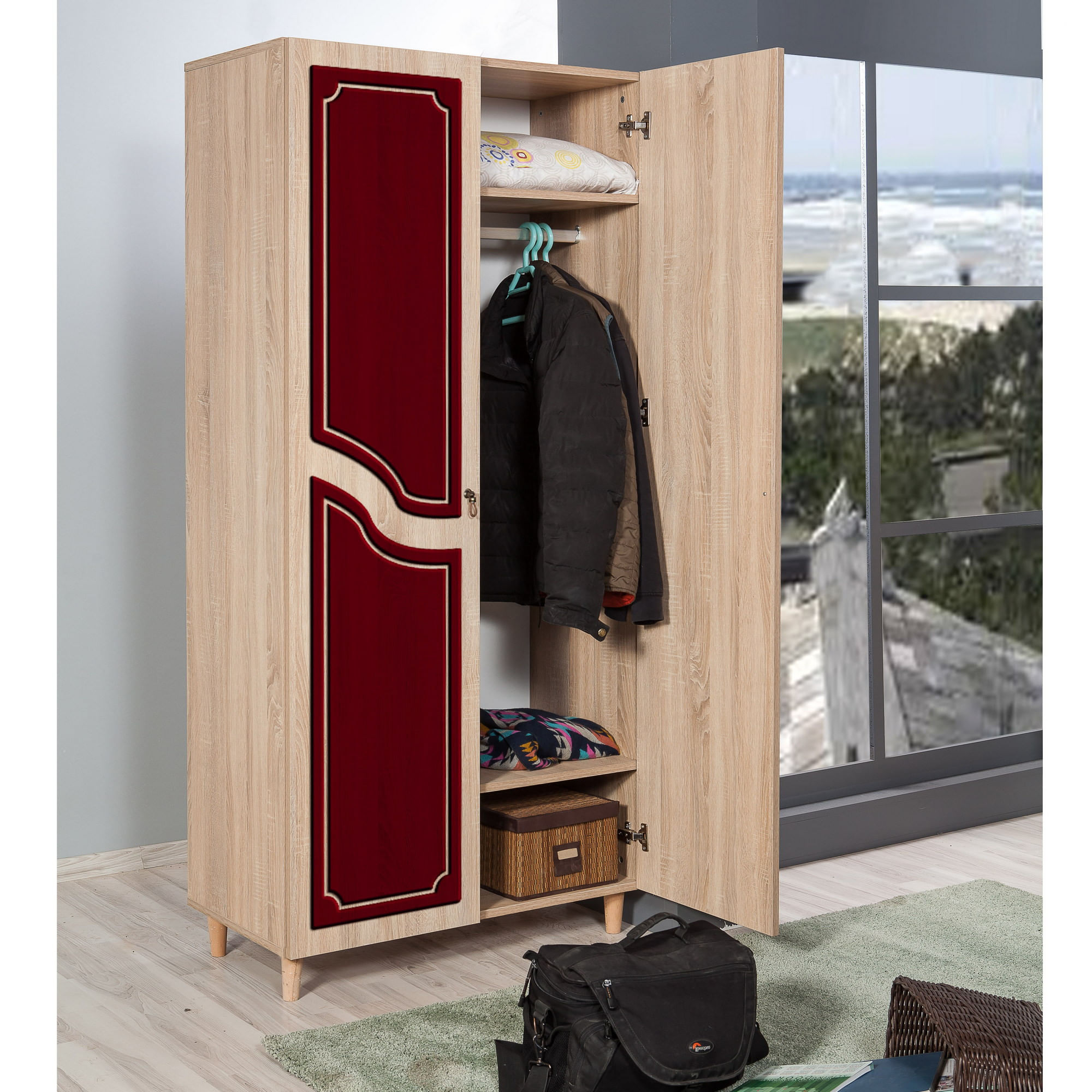Dulap Hanah Home, PAL melaminat, 90 x 52 x 192 cm, stejar sonoma, 869VEL4237 — imaginea 6