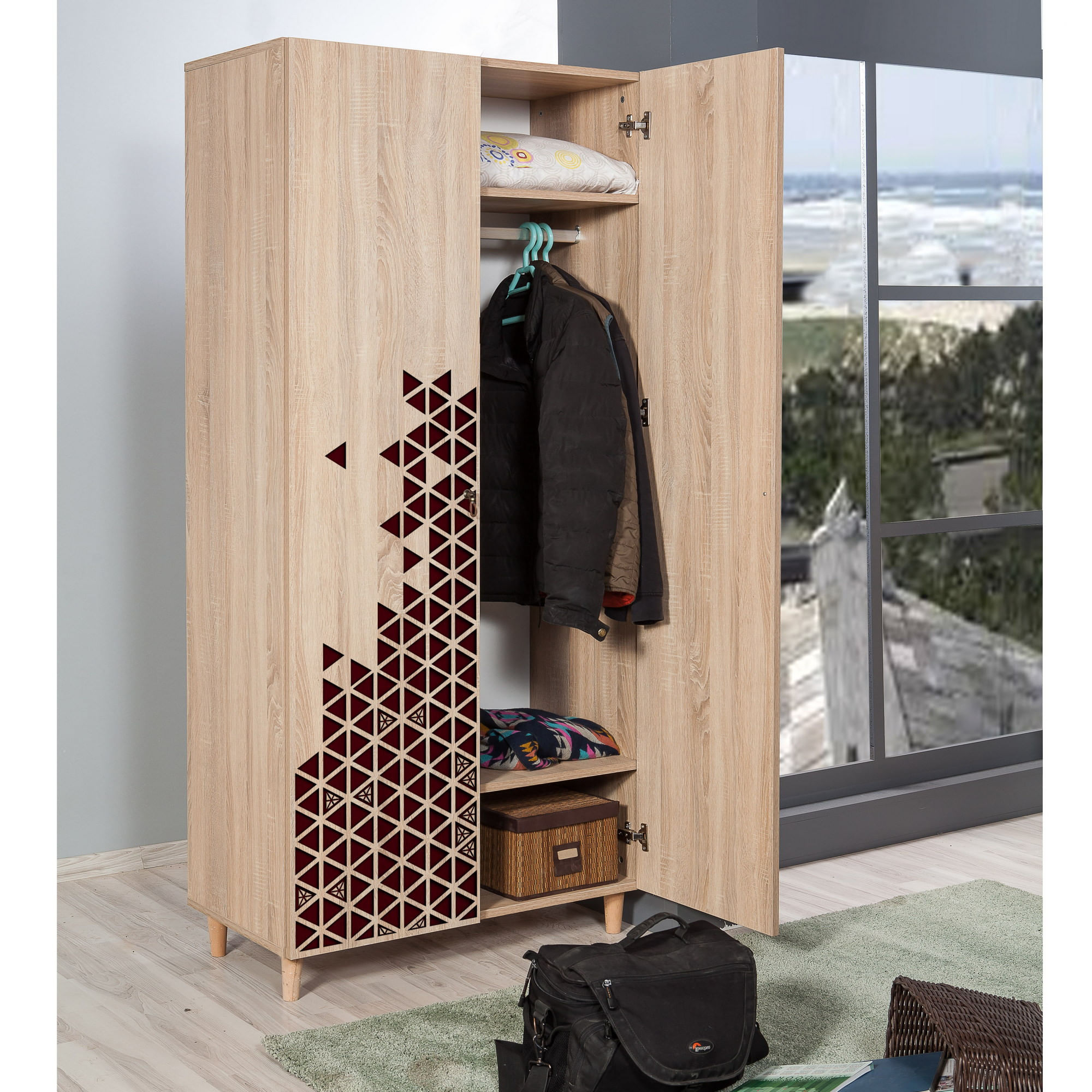 Dulap Hanah Home, PAL melaminat, 90 x 52 x 192 cm, stejar sonoma, 869VEL4231 — imaginea 8