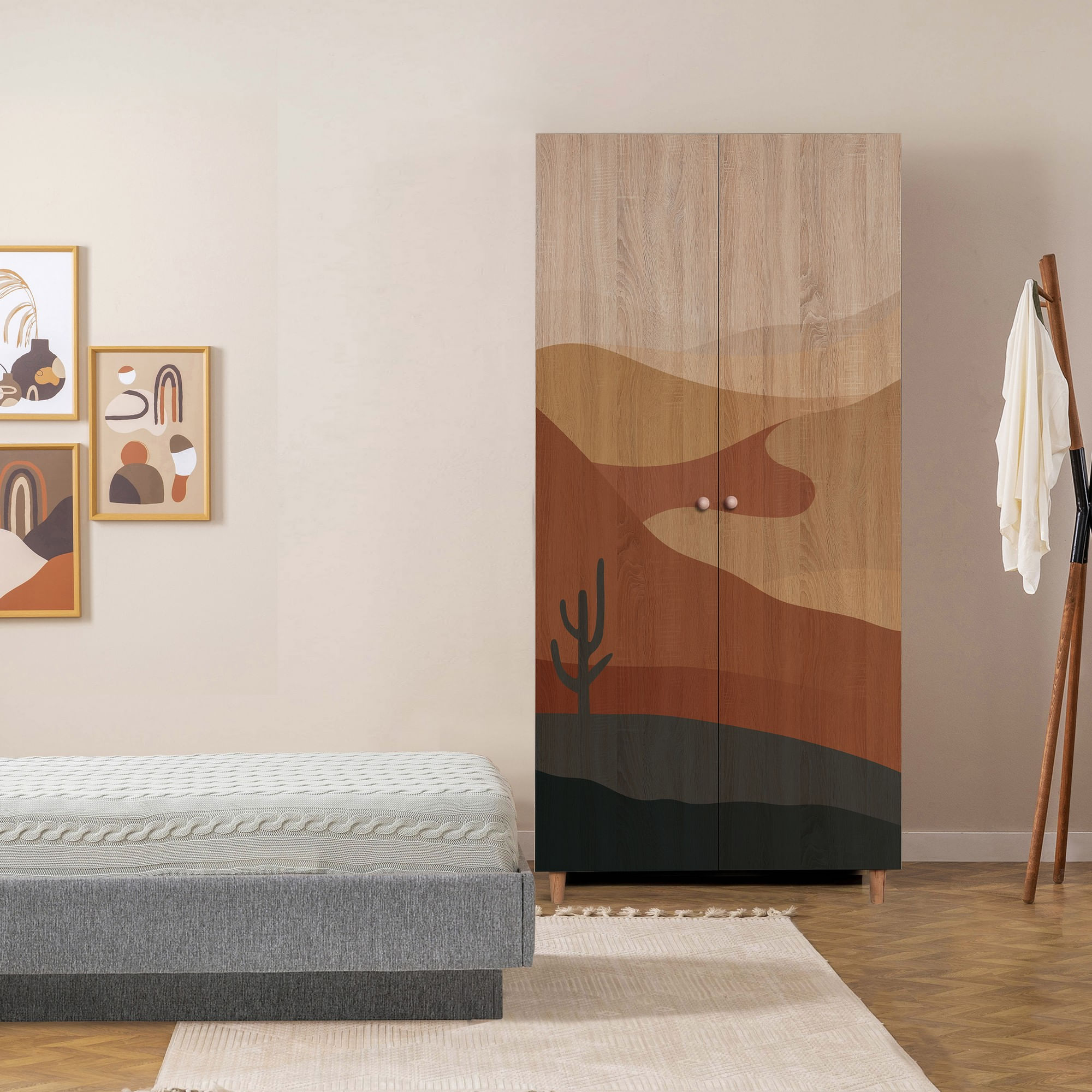 Dulap Hanah Home, PAL melaminat, 90 x 52 x 192 cm, stejar sonoma, lemn masiv, 869VEL8670 — imaginea 4